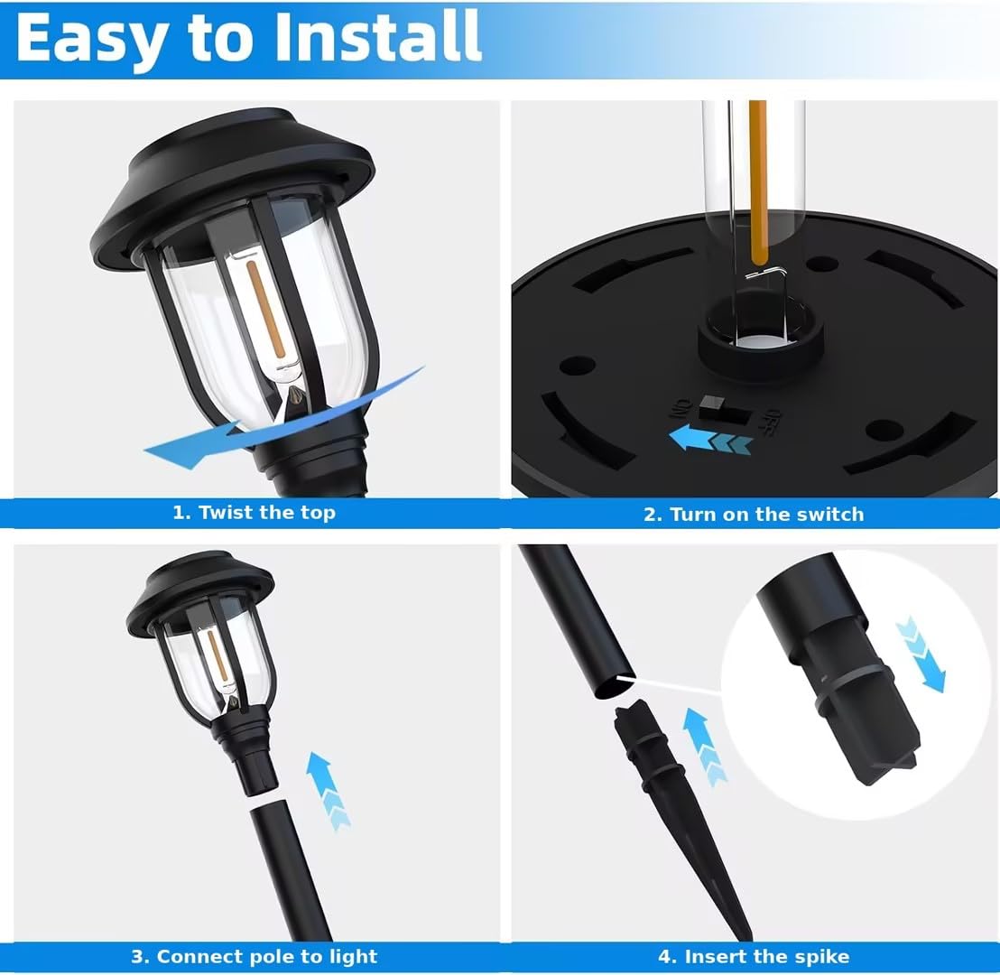 Solar Lights Outdoor Waterproof 8 Pack, 6000K Cool White Solar Pathway Lights, Auto On/Off,Solar Lights for Walkway Black Stainless Steel Landscape Lighting for Walkway Driveway Yard Garden Patio