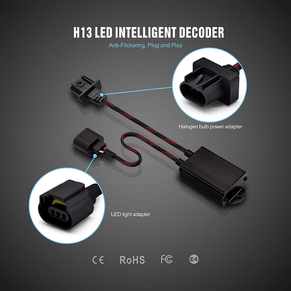 SIR IUS LED Canbus Decoder cancel error message fix bulb on and off problem adapter size H13 (9008) pack of 2