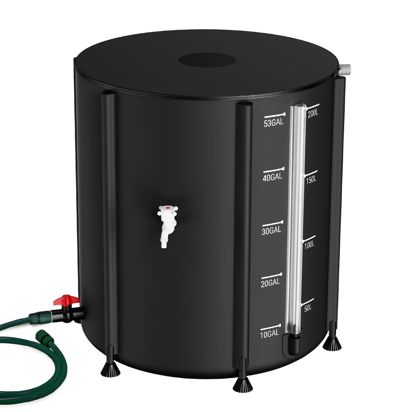 SKM Collapsible Rain Barrel, 53 Gallon Portable Rain Water Collection Barrel for Garden/Outside/Lawn, PVC Rainwater Collection System Water Tank Storage Container with Spigots & Overflow Kit, Black