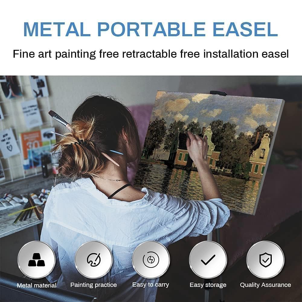 Art Artist Easel Stand for Painting: RRFTOK Aluminum Metal Adjustable Easels for Painting Canvase Height from 17 to 66 Inch - Carry Bag for Table-Top/Floor Drawing and Displaying