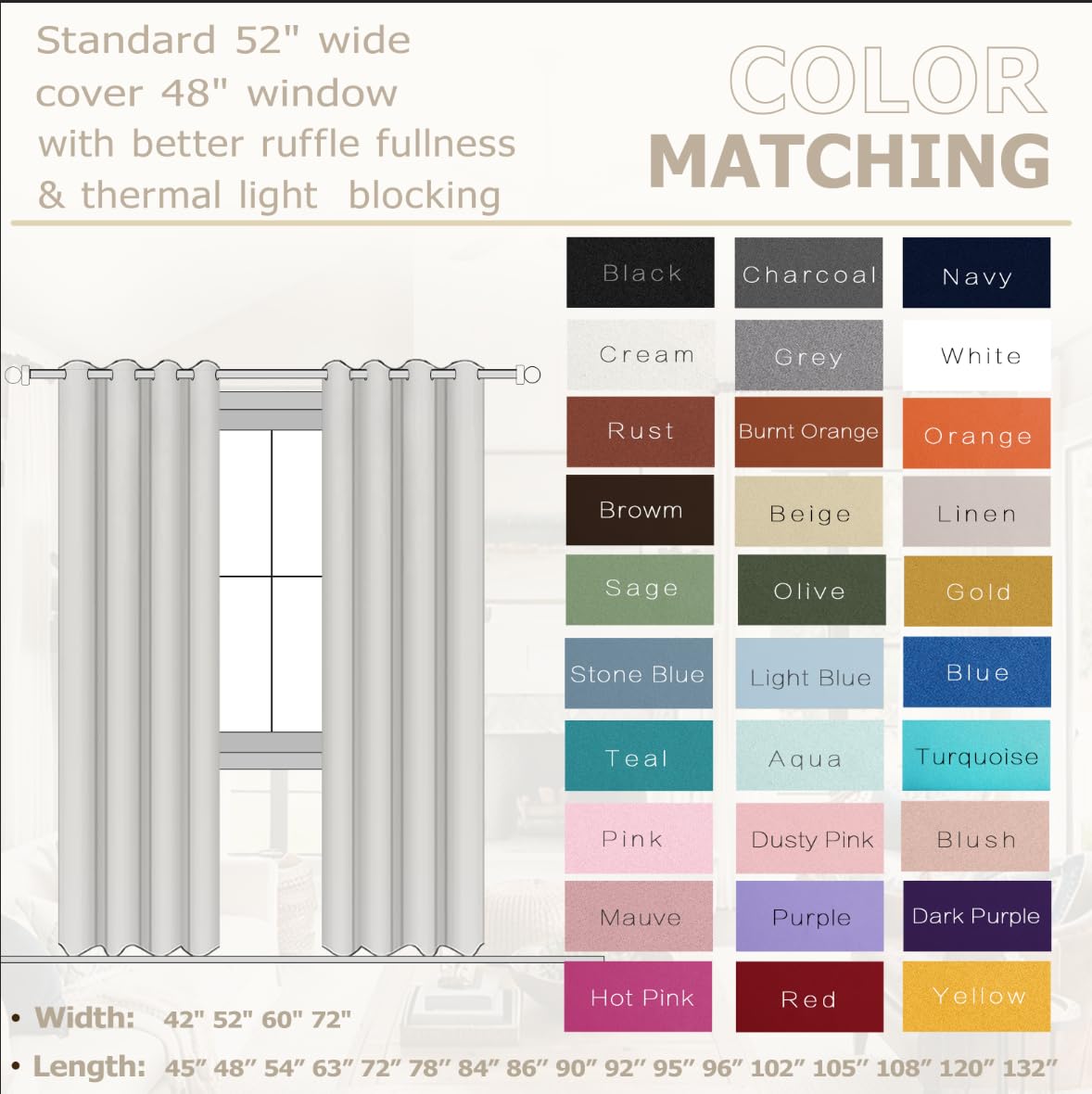 Sage Green Blackout Curtains 2 Panels, Rideau Opaque, Summer Boho Black Out Sound Proof Darkening Grommet Thermal Insulated Window Curtains Drapes 84 Inch Long for Bedroom Living Room