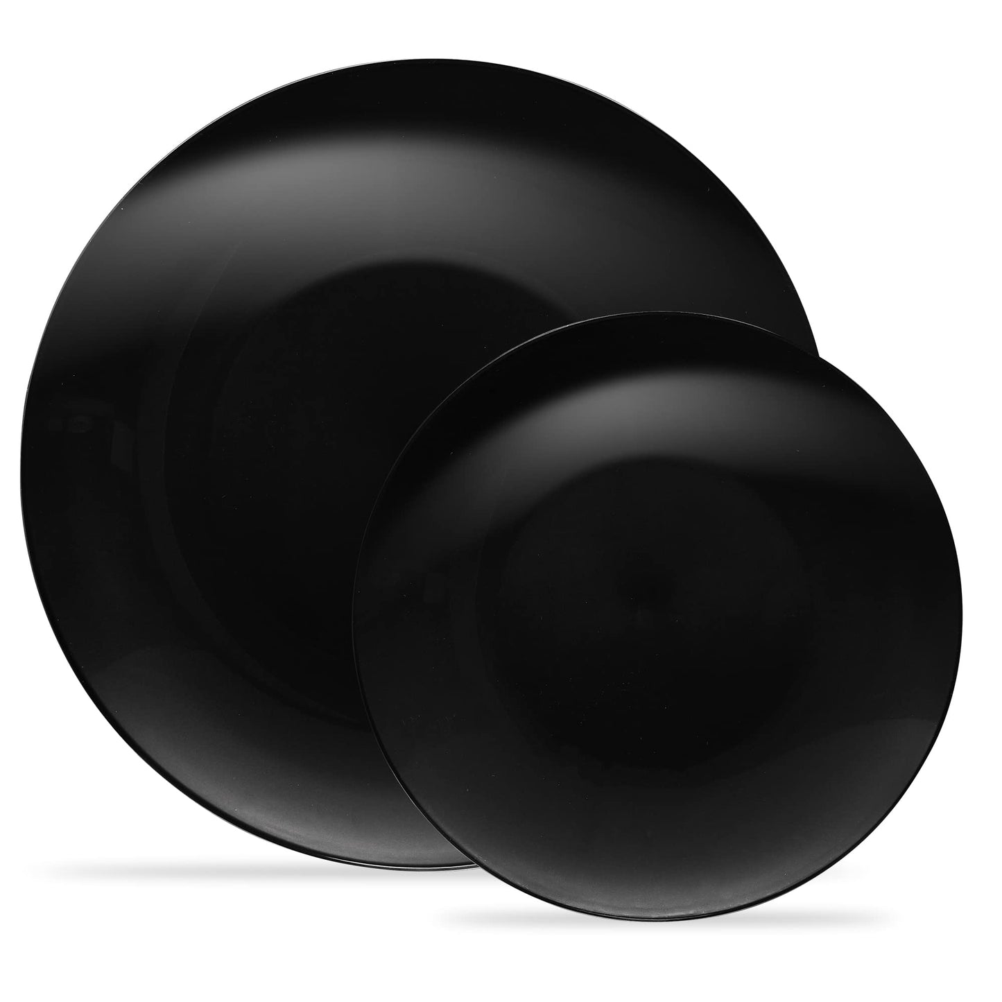 PLASTICPRO 64 Piece Combo Plates Set - 32-7'' & 32-10'' Black Plastic PartyPlates - Premium Heavyweight, Elegant, Disposable Tableware
