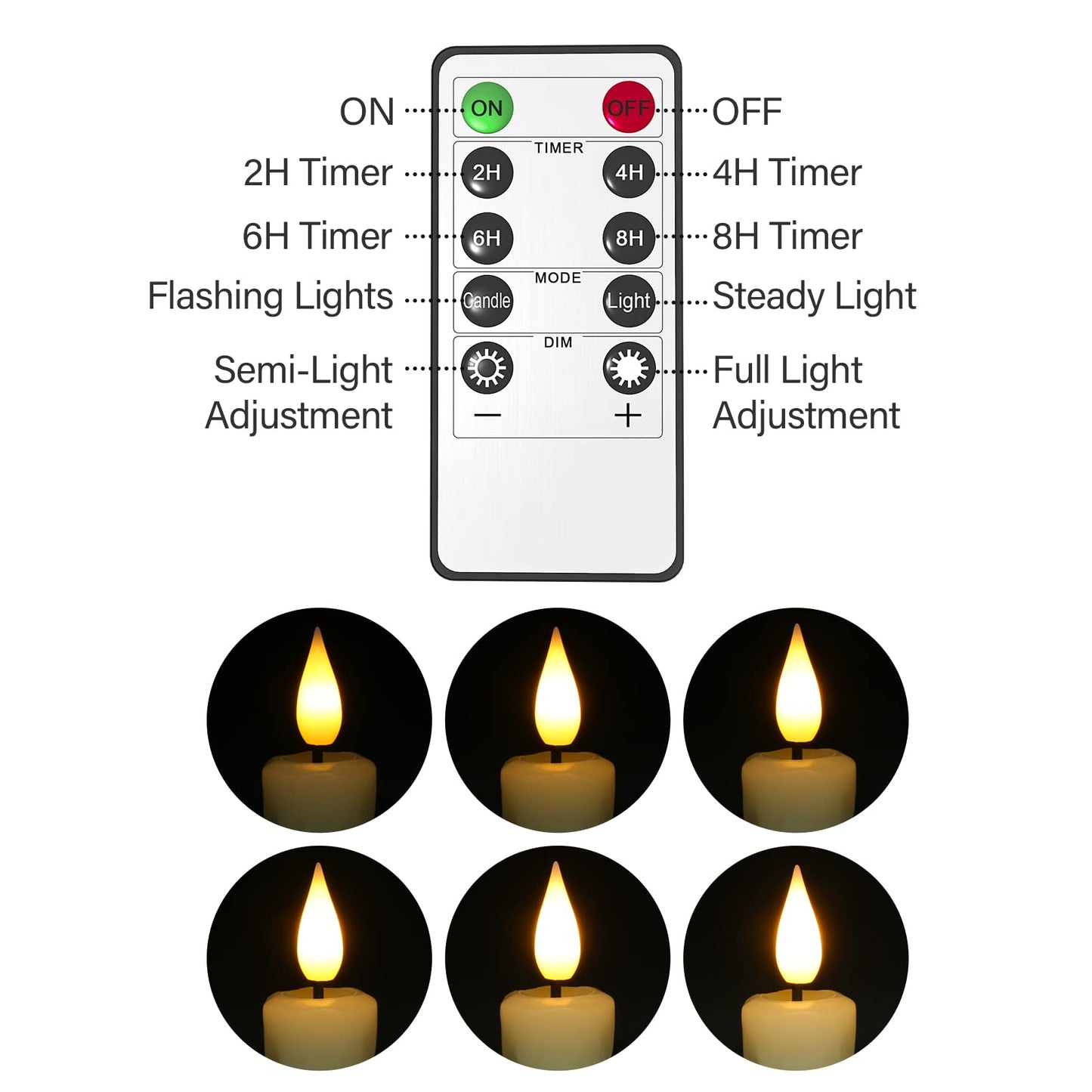Real Wax LED Flameless Taper Candles with Remote Timer, 6.4 Inch Ivory LED Candlesticks Battery Operated with 3D Flickering Flame for Christmas Window Halloween Wedding Party Home Decor