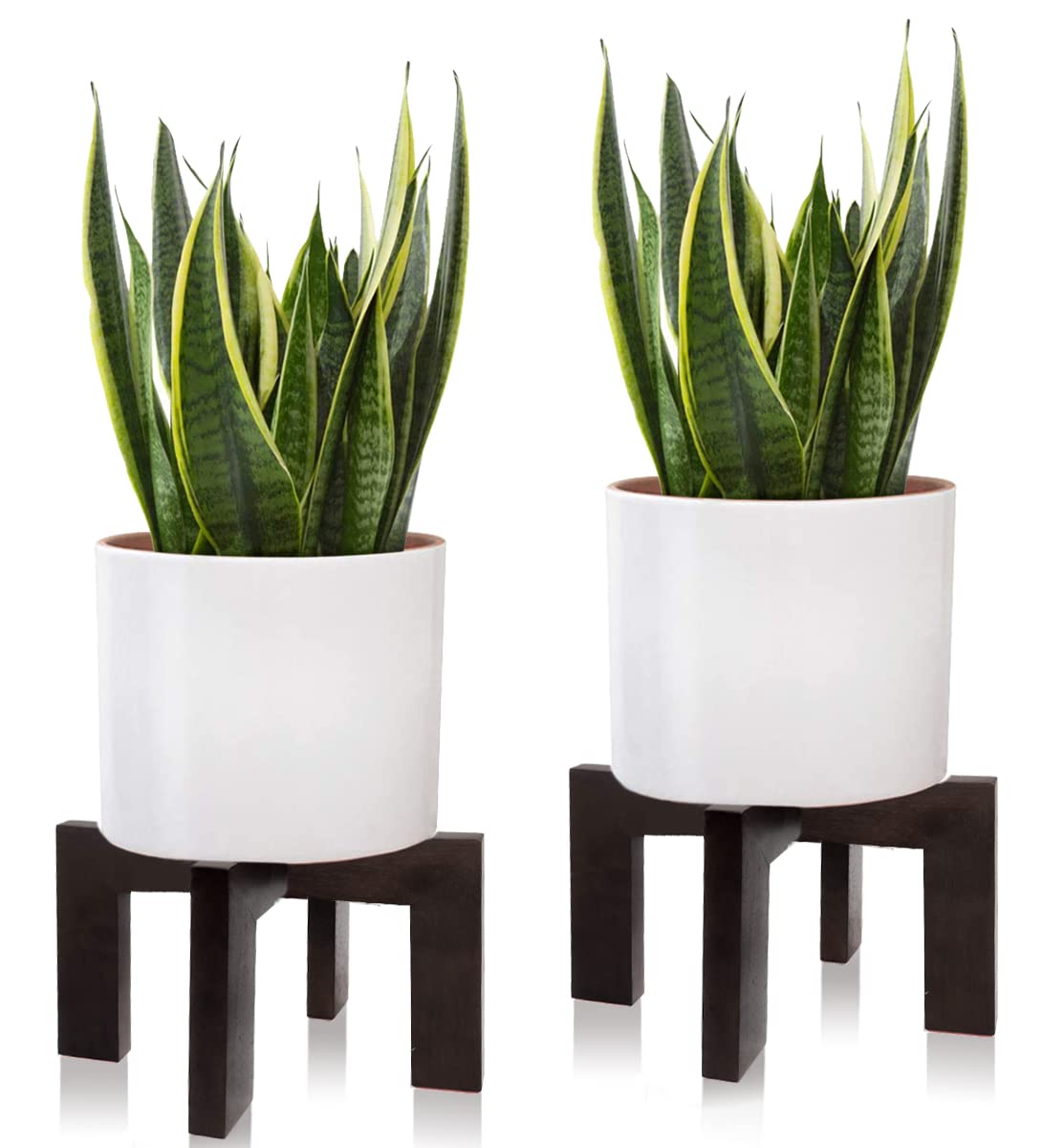 2 Pack Plant Stand Indoor Outdoor, Mid Century Plant Stand for Indoor Plants, Wood Modern Plant Holder Rattan Flower Plant stool, Low Short Boho Rustic Planter Stand, Fit 5-15 Inch Pot