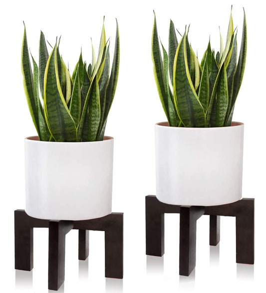 2 Pack Plant Stand Indoor Outdoor, Mid Century Plant Stand for Indoor Plants, Wood Modern Plant Holder Rattan Flower Plant stool, Low Short Boho Rustic Planter Stand, Fit 5-15 Inch Pot