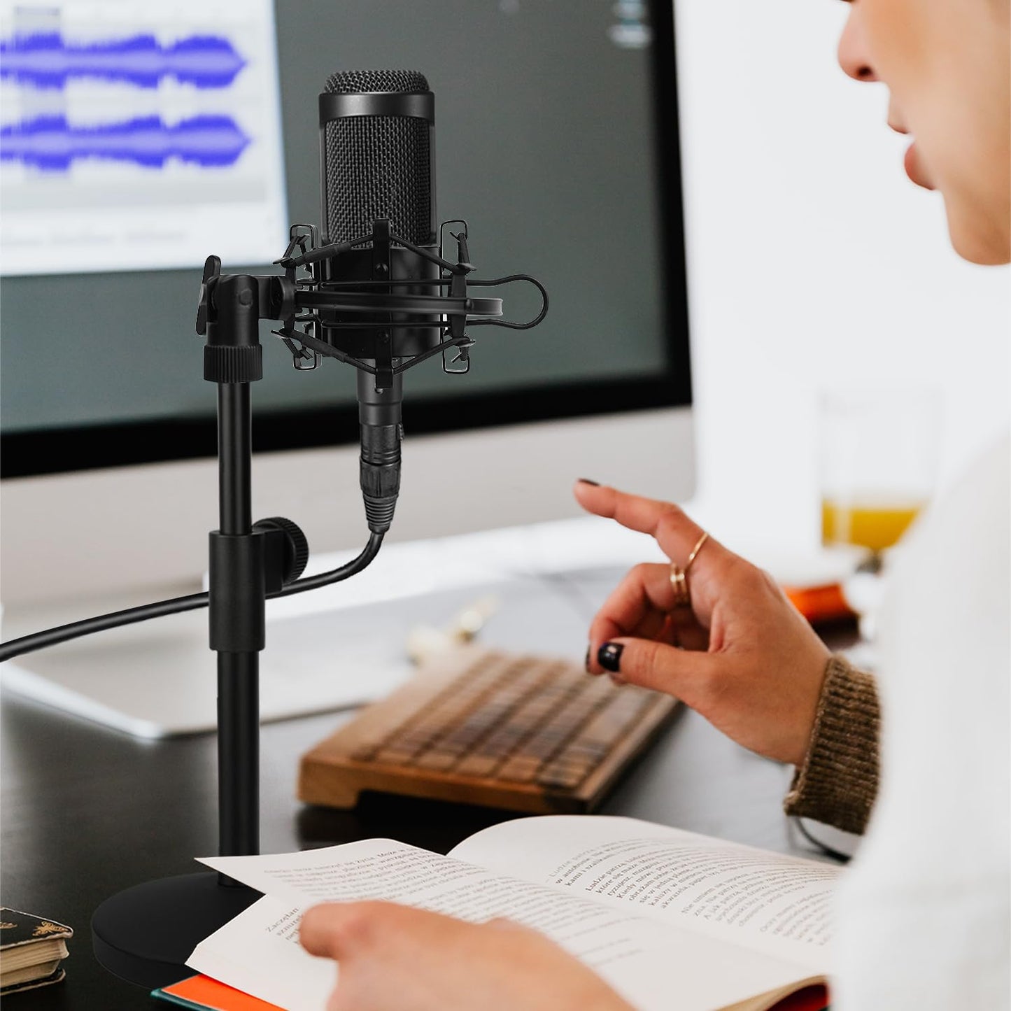 Rigych AT2020 Desktop Mic Stand, Table Mic Stand Adjustable Height with Metal Shock Mount, 5/8 to 3/8 Screw Adapter, Metal Weighted Base, for AT2020 AT2020USB AT2020USB+ AT2035 Microphone