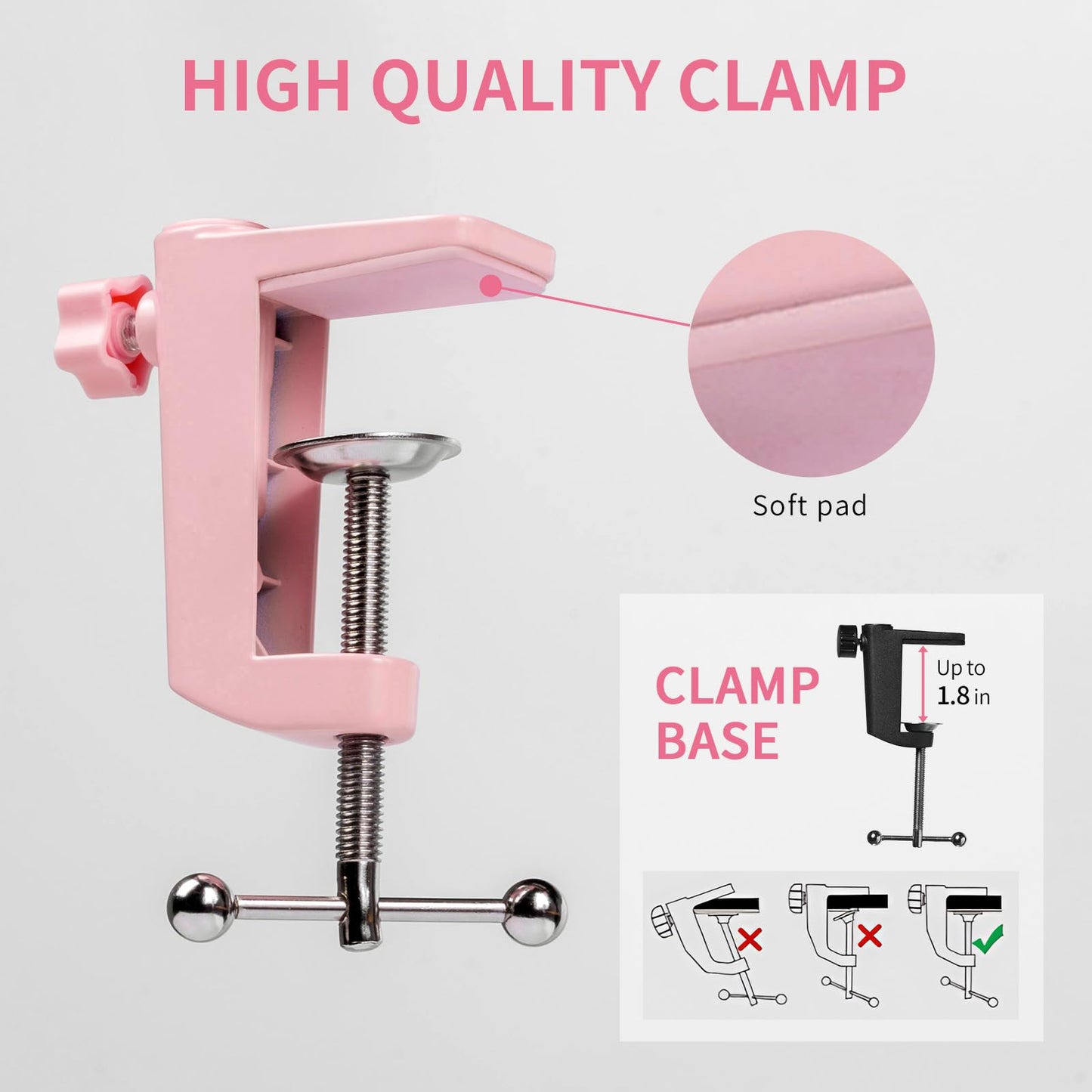 FEELWORLD AMS1 Microphone Boom Arm, Adjustable Mic Arm Stand with 3/8” to 5/8” Screw, Compatible with PM1 and other Mics for Podcast Straming Gaming Studio （Pink)