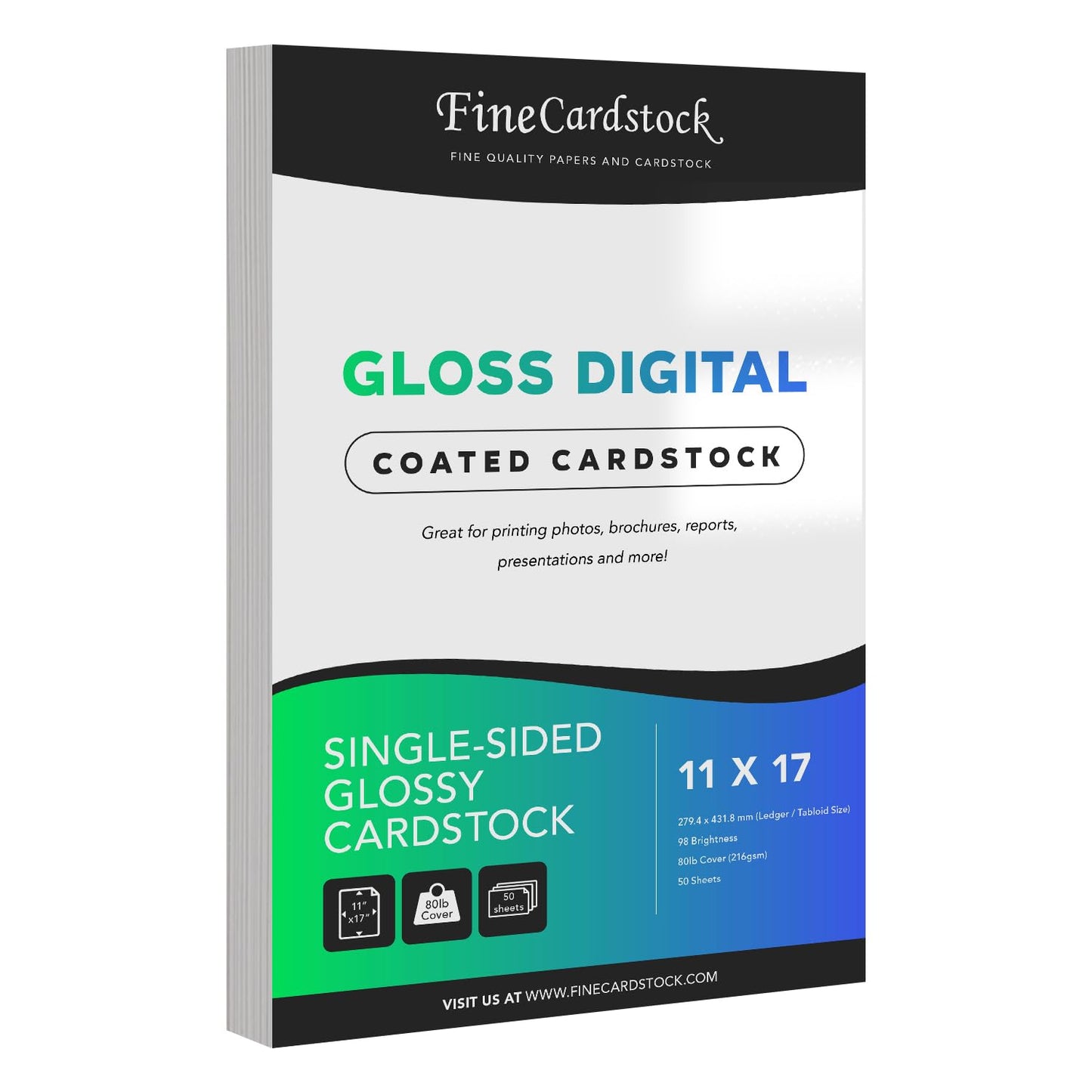Single-Sided Heavyweight Gloss Digital Cardstock – Perfect for Color Laser Printing, Design Proposals, Flyers, Brochures | 11" x 17" | 80lb Cover | Acid Free, Glossy Coated on 1 Side | 50 Sheets
