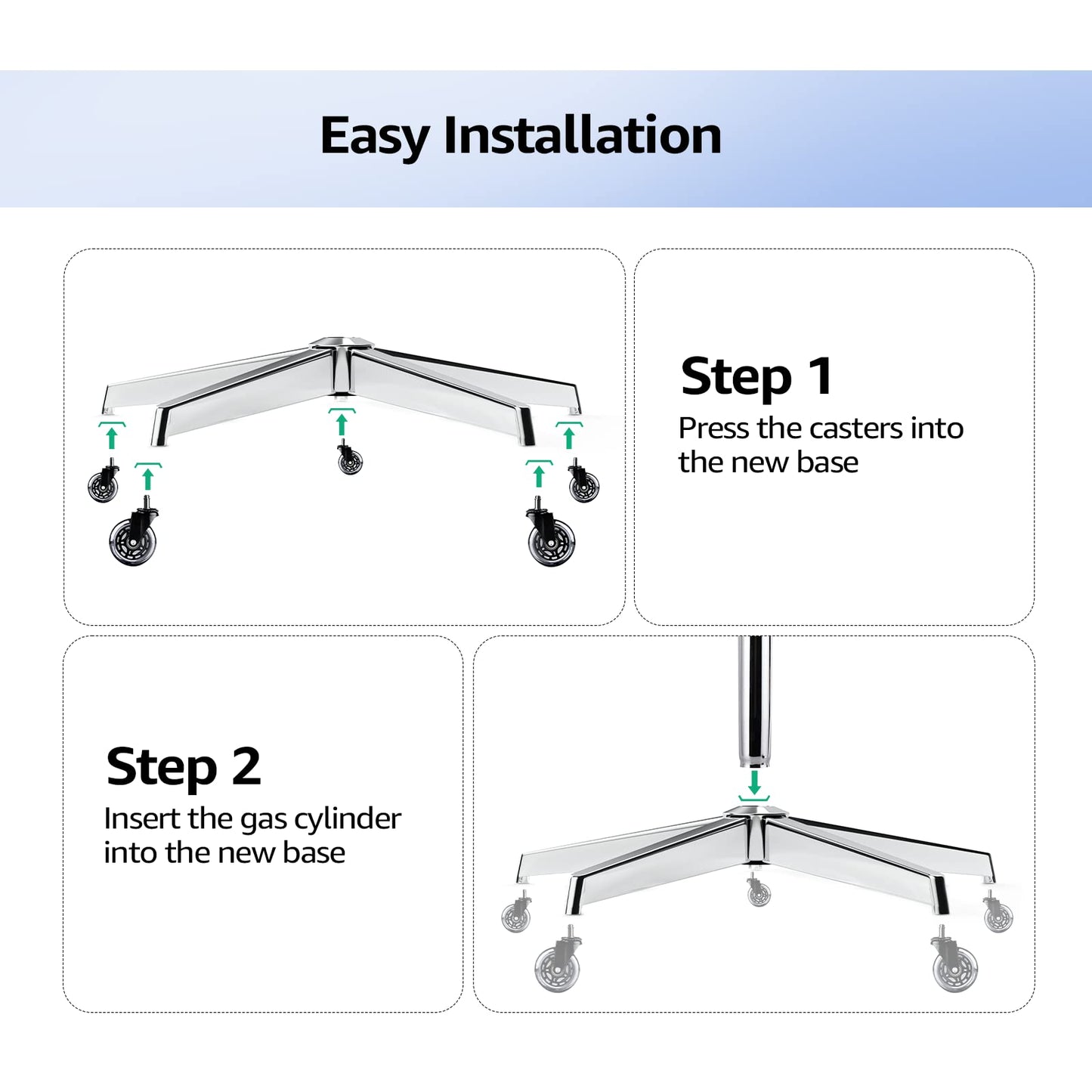 Mastery Mart Office Chair Base Replacement Heavy Duty, Metal Desk Chair Base Replacement Parts with Universal Gas Cylinder Hole and Casters Sockets, 2400+Lbs, Diameter 28", Silver