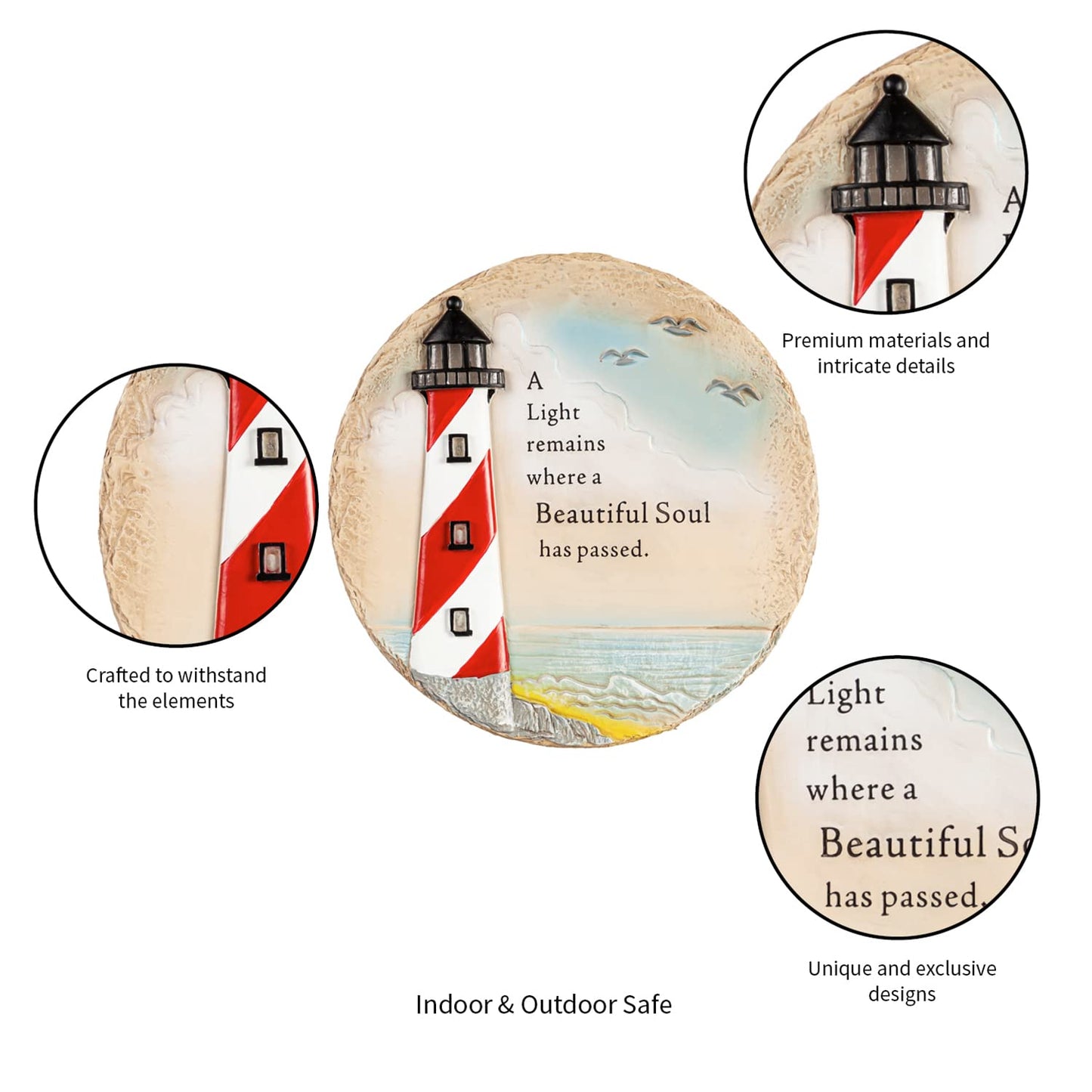 Evergreen LED Outdoor Safe Memorial Stone | Lighthouse Coastal Beautiful Soul | 10 Inches Wide | Remembrance Décor for Homes, Lawn and Garden | Waterproof Battery Operated | Outside or Indoor