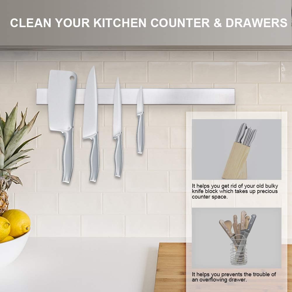 Ninonly 20 Inch Magnetic Knife Strip, Premium Stainless Steel Kitchen Knives Bar,Space-Saving Powerful Magnetic Knife Rack for Home Kitchen Utensil Holder, Art Supply Organizer & Tool Holder
