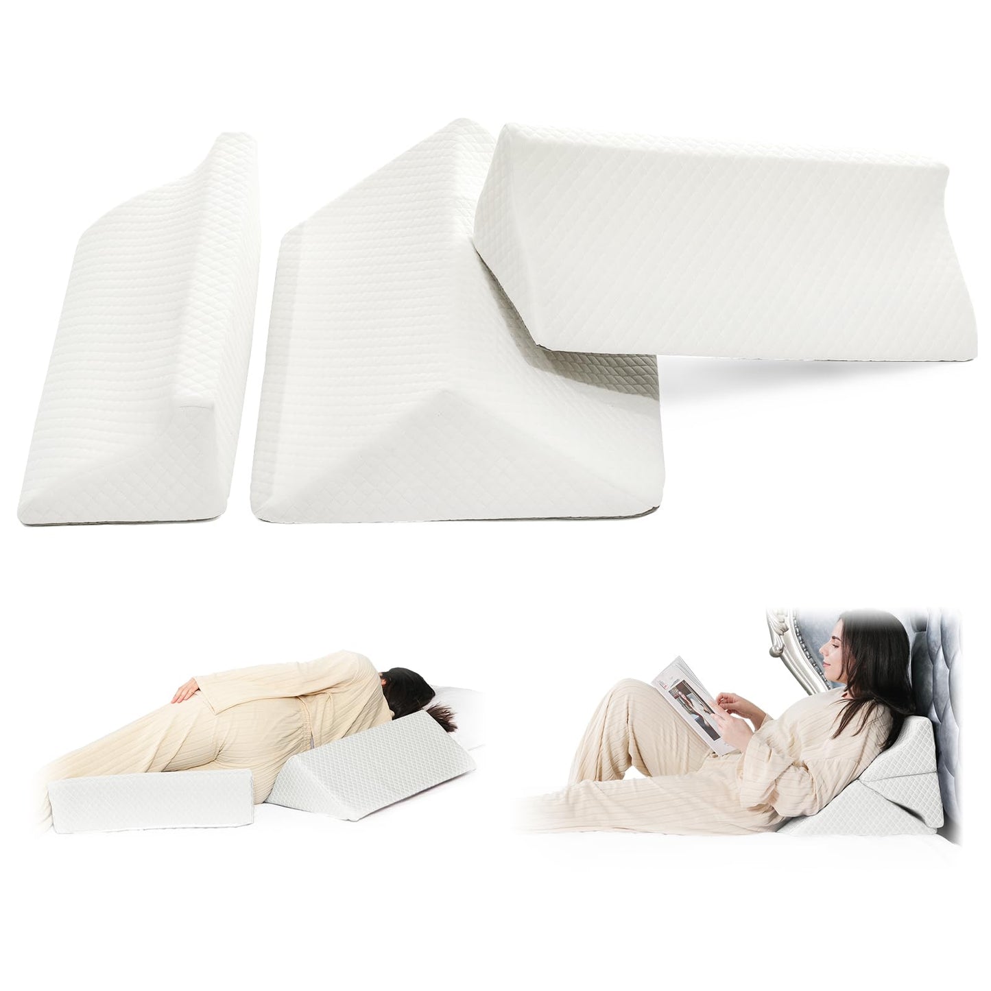 JFNoraiva 3-in-1 Bed Positioning Wedge for Adult,Side Sleeper,Long Term Bedridden Patient,R-Shaped Wedge Pillow for Back Pain Relief,Reduce Snoring,Post Surgery Recovery,Cover Removable and Washable