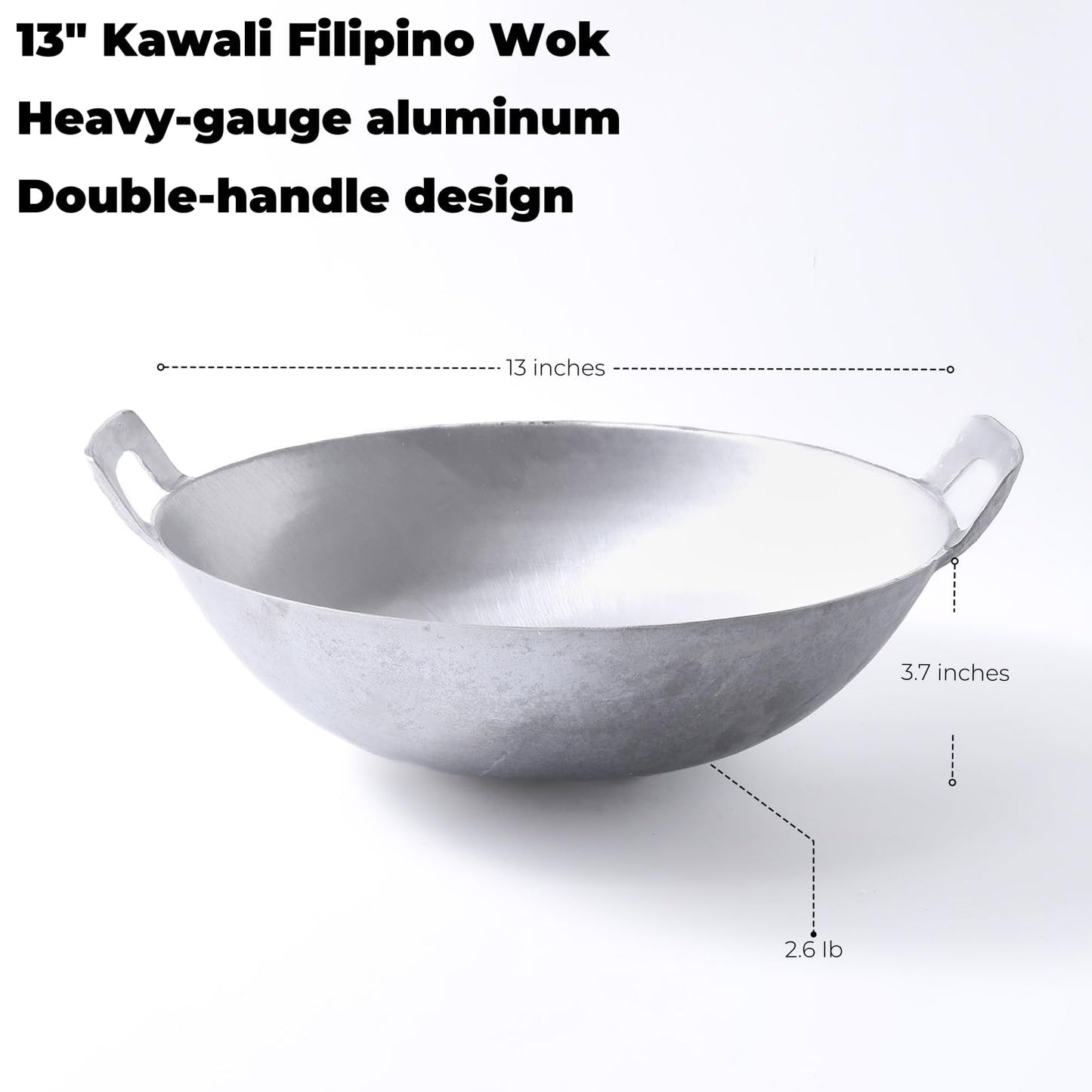 Eiqijci Kawali Filipino Wok - 13 Inch Aluminum Double-Handle Deep Round-Bottom Pan for Pancit, Stir-Fry & Shallow Frying – Traditional Filipino Cookware, Gas & Outdoor Burner Friendly