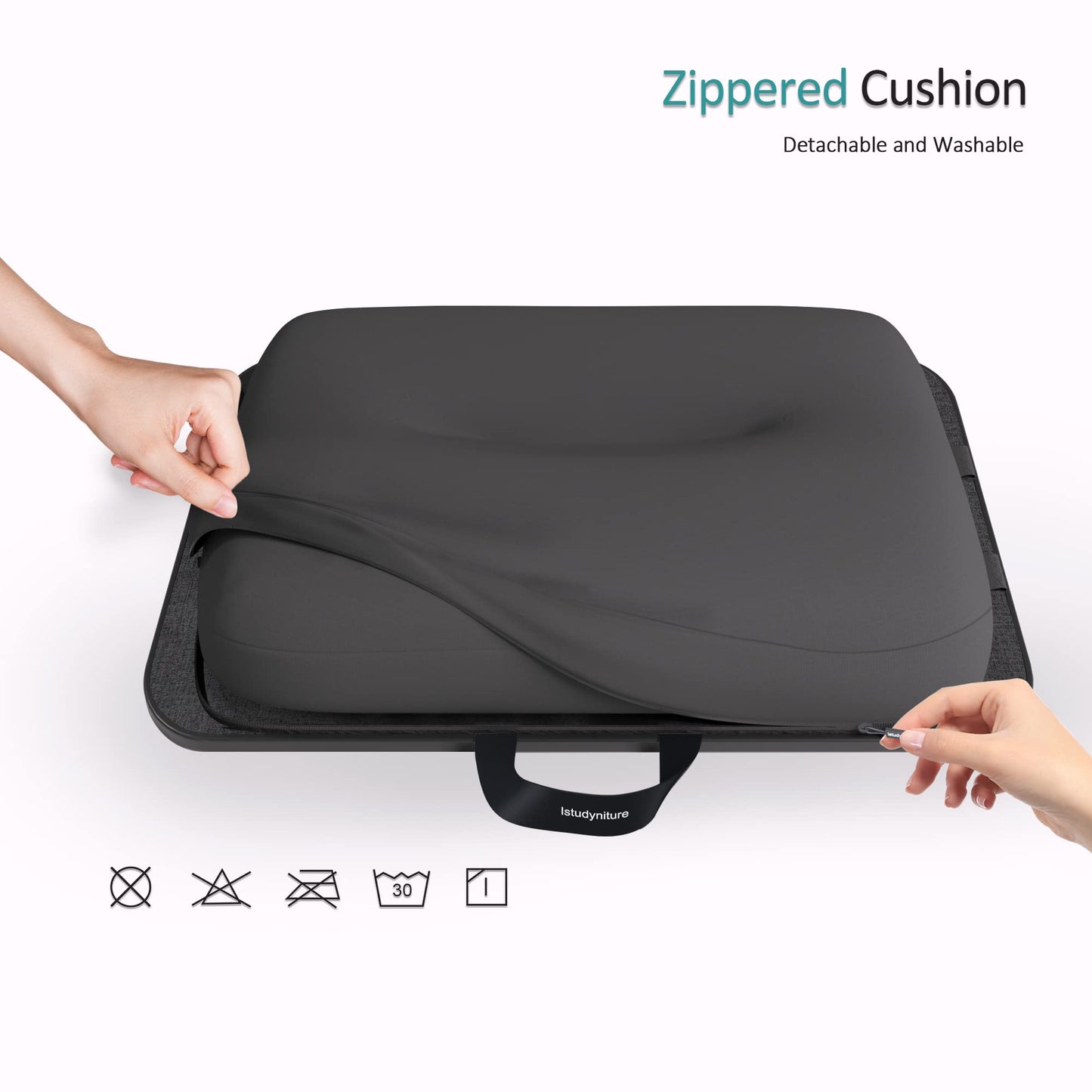 Lap Desk, Portable Laptop Lap Desk with Pillow Cushion, Fits up to 15.6 inch Laptop, Laptop Stand with Device Ledge and Phone Holder, for Home Office, Black, ISTUDYNITURE(Small)