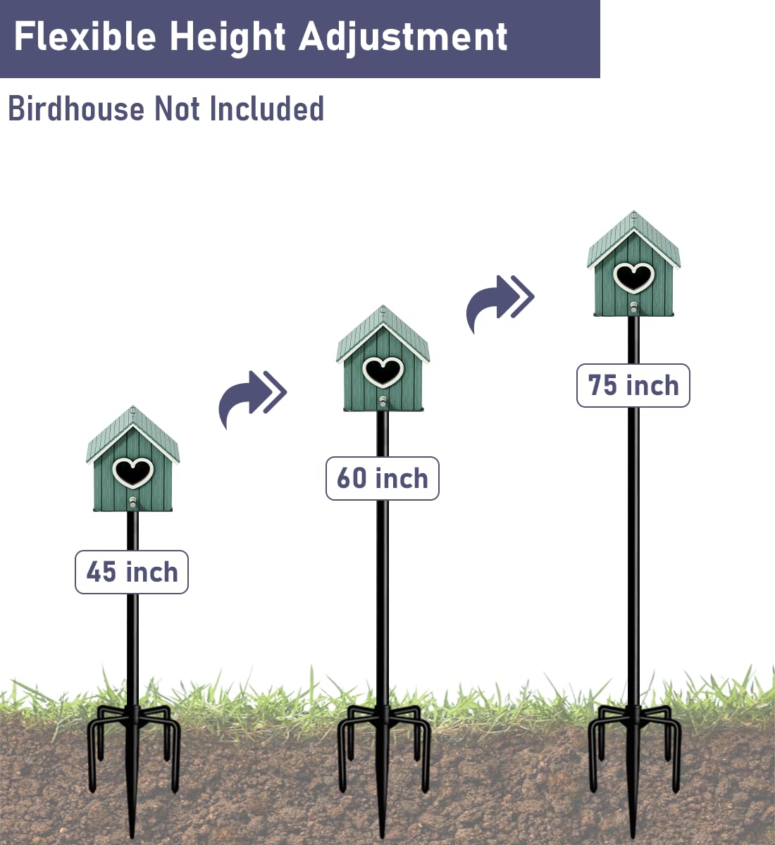 Ansionsol 75 Inch Smart Bird Feeder Pole with 5-Prong Base, Adjustable Bird House Pole Mount Kit for Outdoors, Heavy Duty Feeder Stand for Wild Birds Watching, Black