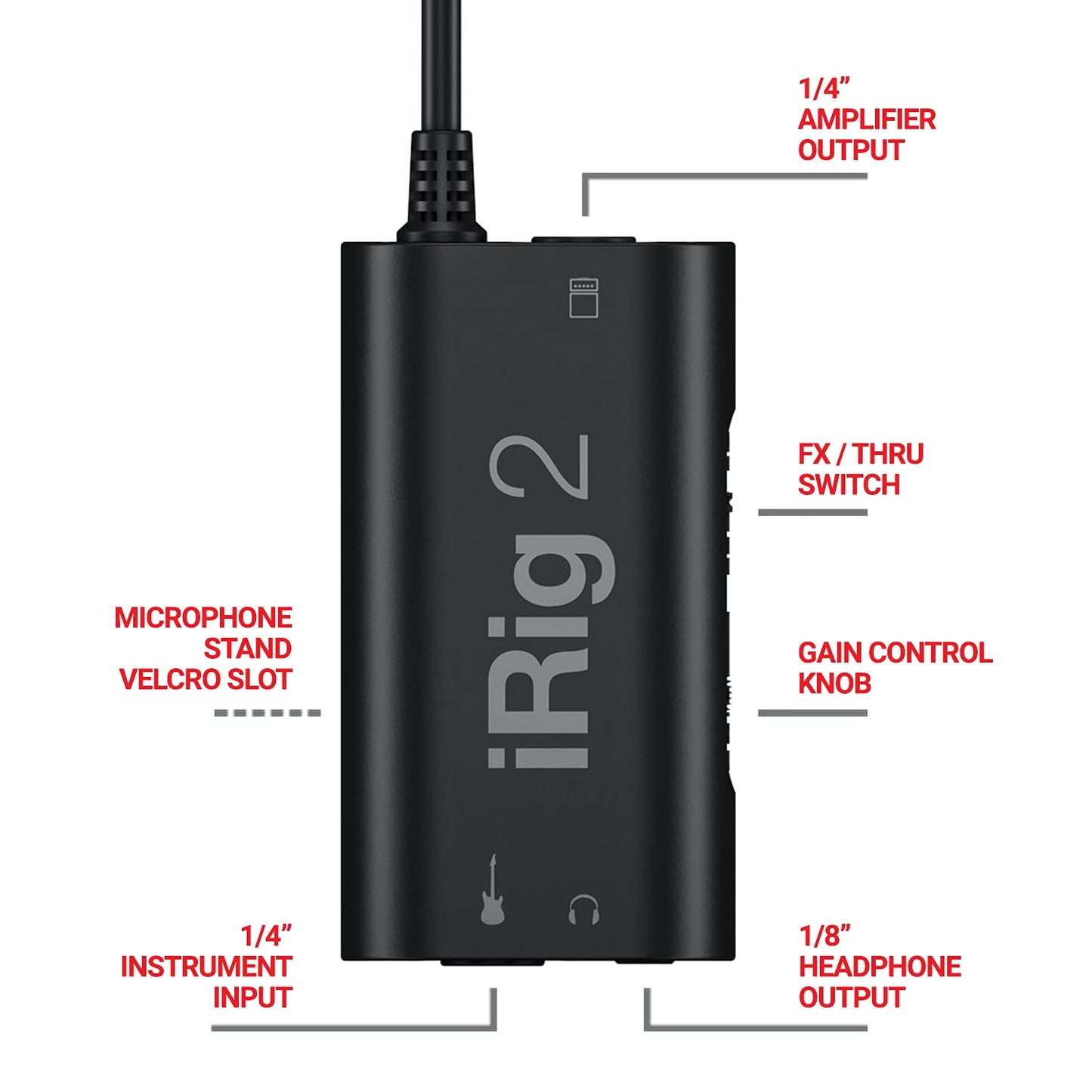 IK Multimedia iRig 2 portable guitar audio interface, lightweight audio adapter for iPhone and iPad with instrument input and headphone/amplfier outs