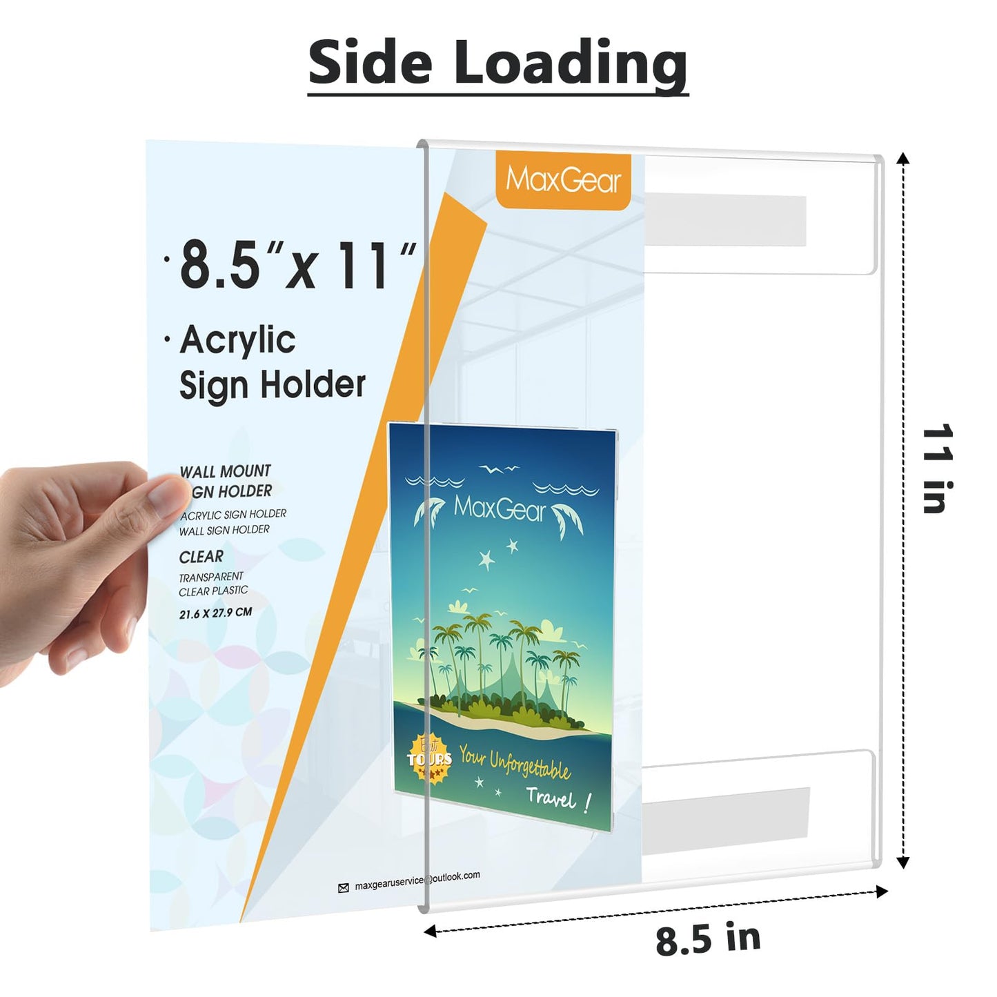MaxGear 12 Pack Acrylic Sign Holder 8.5 x 11 Wall Mount Clear Plastic Sign Holder with Double Sided Tape, Plexiglass Document Flyer Acrylic wall Frame for Office, Home, Store, Restaurant