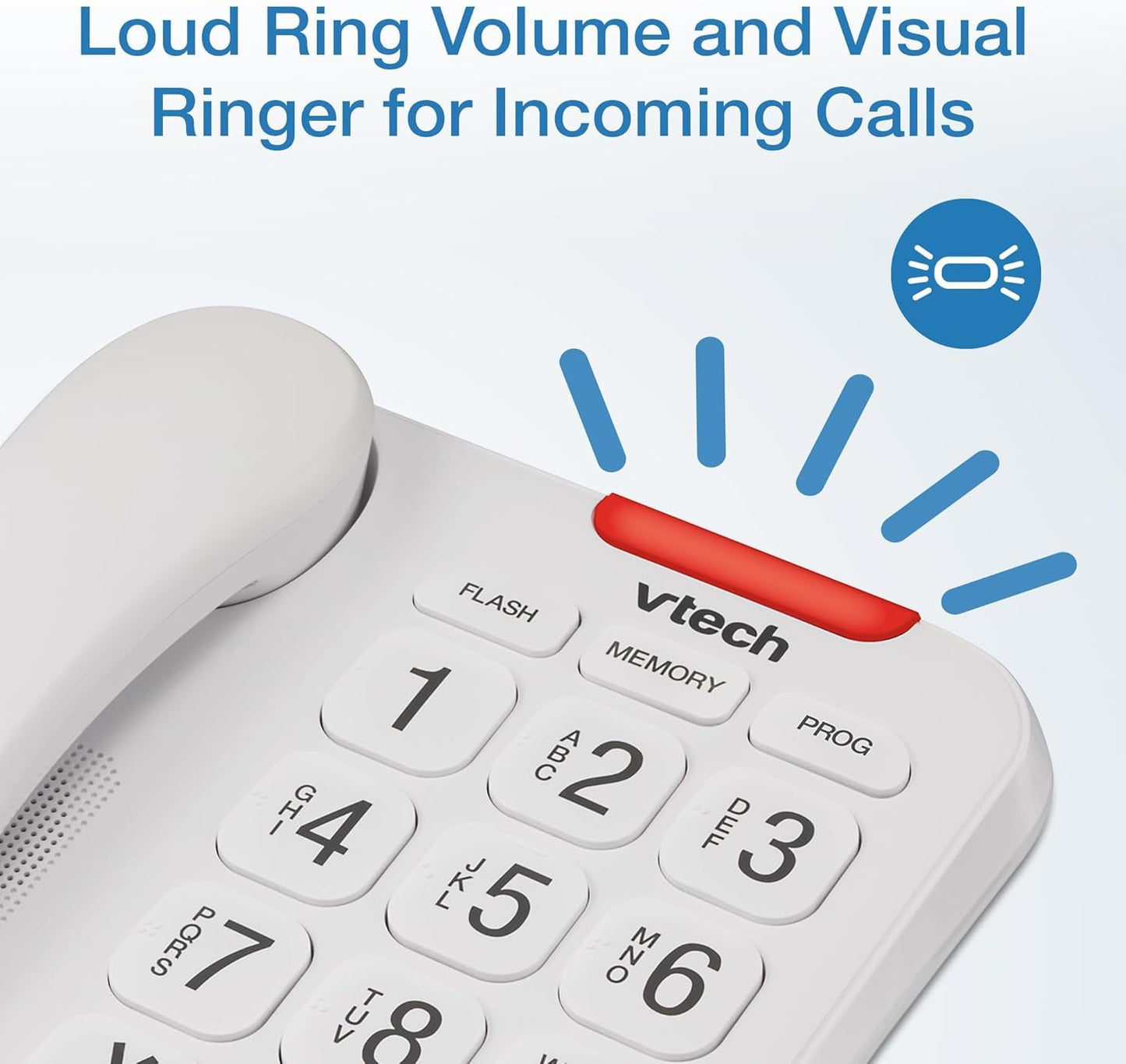 VTech Careline Corded Phone for Seniors, with Oversized High-Contrast Buttons, Talking Digits, Visual LED Ringer, Full-Duplex Base Speakerphone, 10 Number Speed Dial, SN1107
