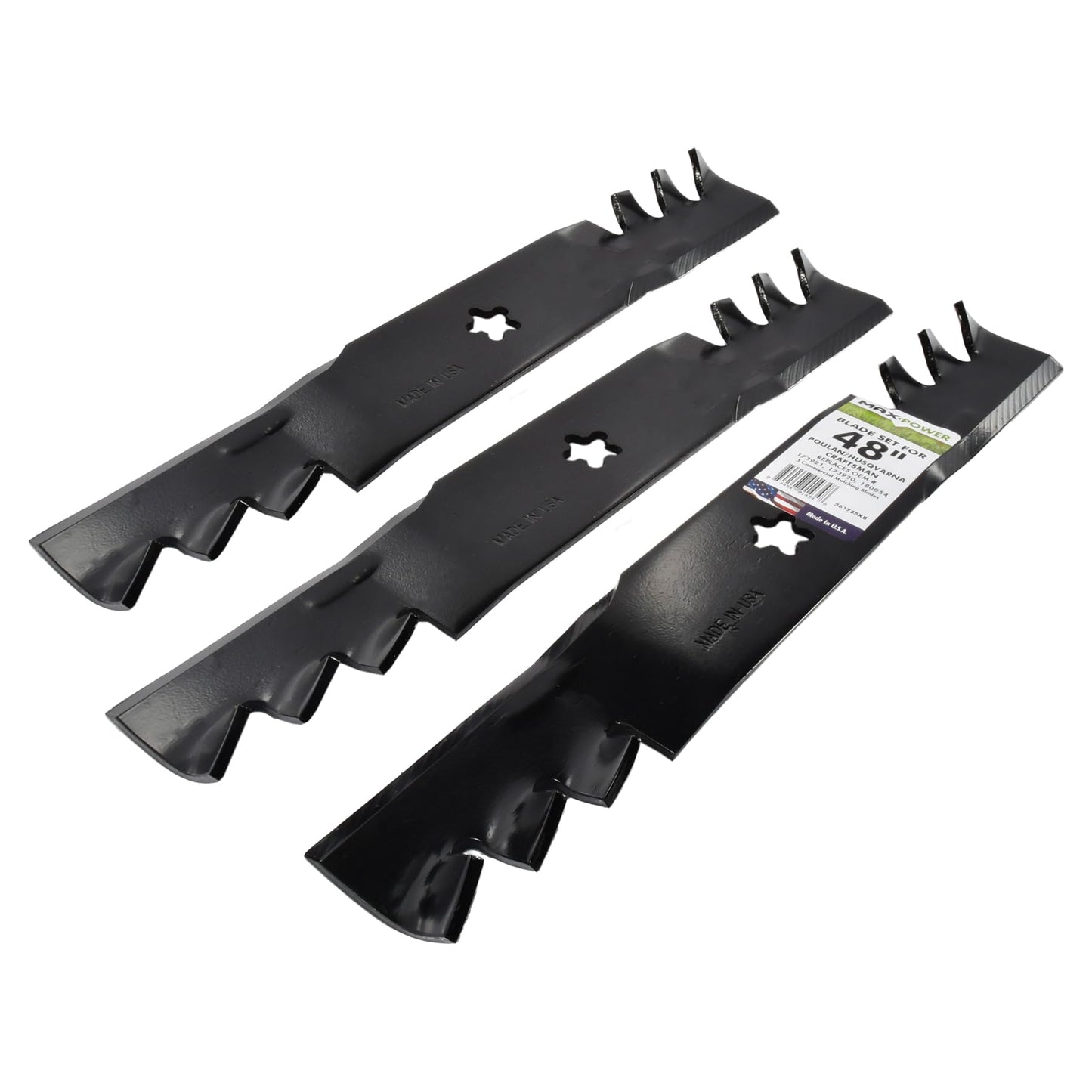 MaxPower 561735X Commercial Mulching 3-Blade Set for 48" Cut Poulan/Husqvarna/Craftsman Replaces 173921, 532173921