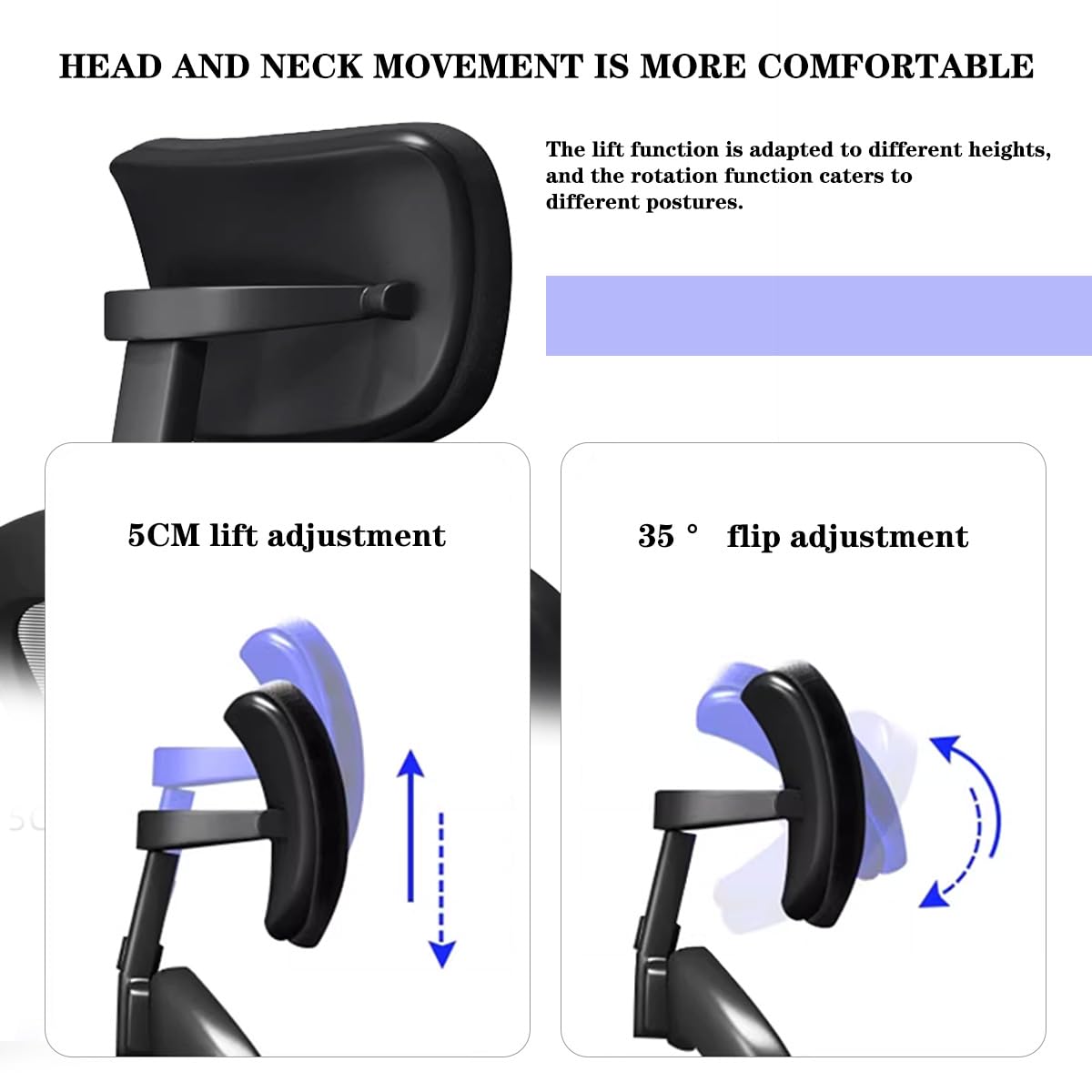 LNQ LUNIQI Office Chair Headrest Attachment Head Support Cushion Mesh Head Rest Black Mesh Frame Adjustable Height Angle for Ergonomic Office Chair（Black）