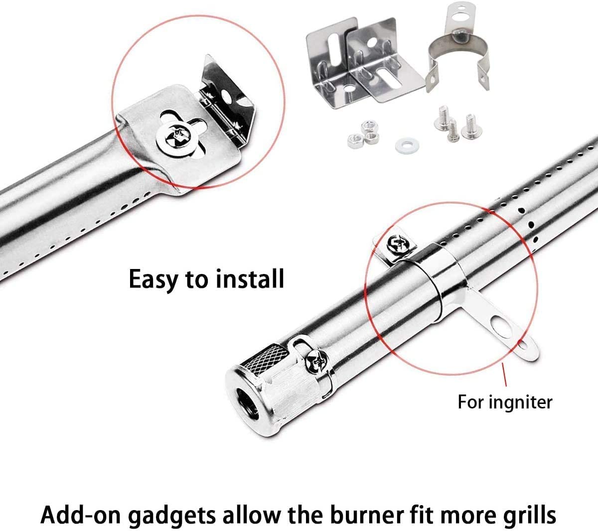 Criditpid Adjustable Stainless Steel Pipe Burner Tube Replacement for Perfect Flame, Master Forge, Uniflame and Other Model Grills, Extends from 12" to 17 1/2" Long, Tube Dia. 1", 5 Pack