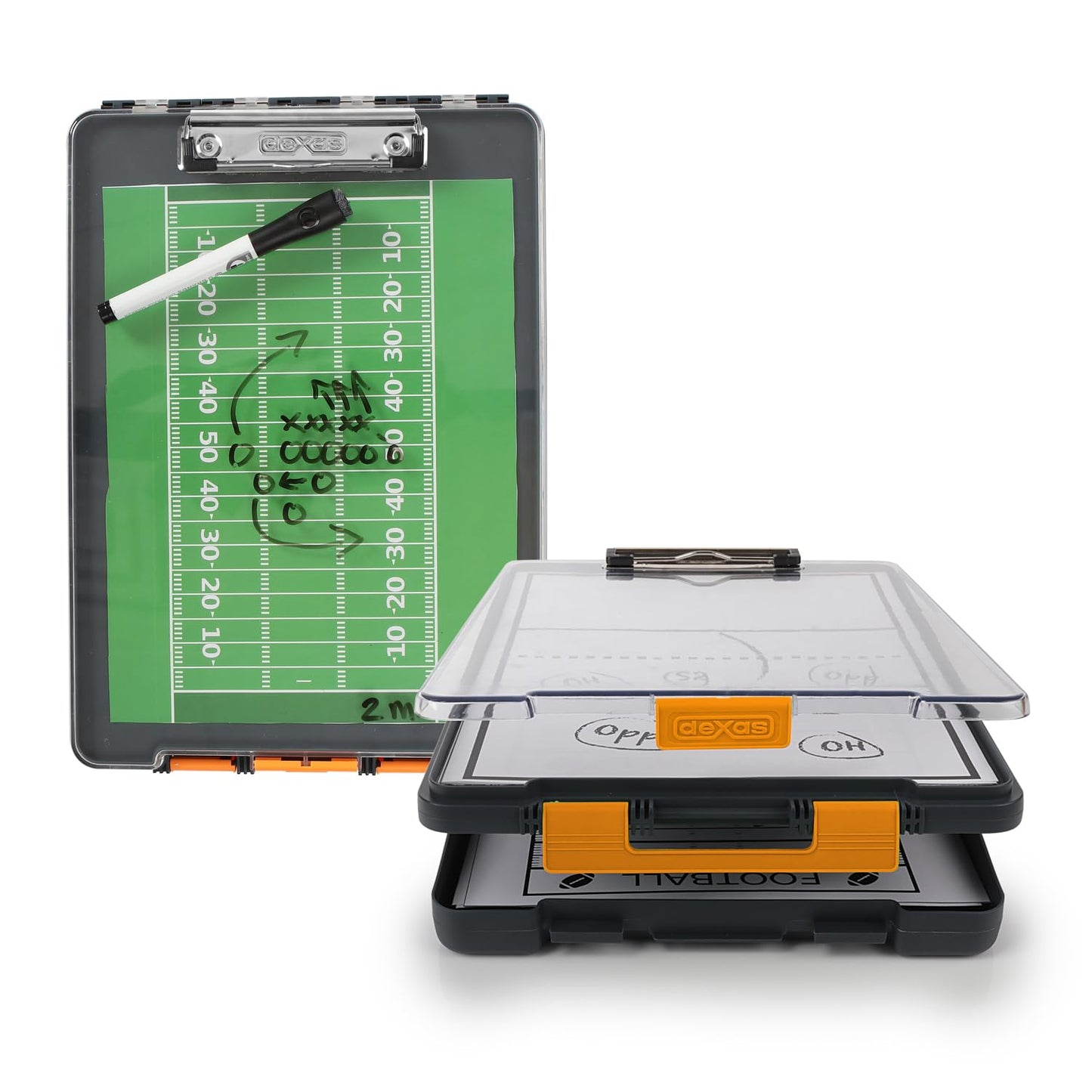 Dexas Clearview Clipcase Dry Erase clipboard, 13.75 x 9.5 Inch, Orange. See papers clearly outdoors, stay organized and dry. Ideal for coaching, teaching, homeschooling, art, trades, and medical pros.