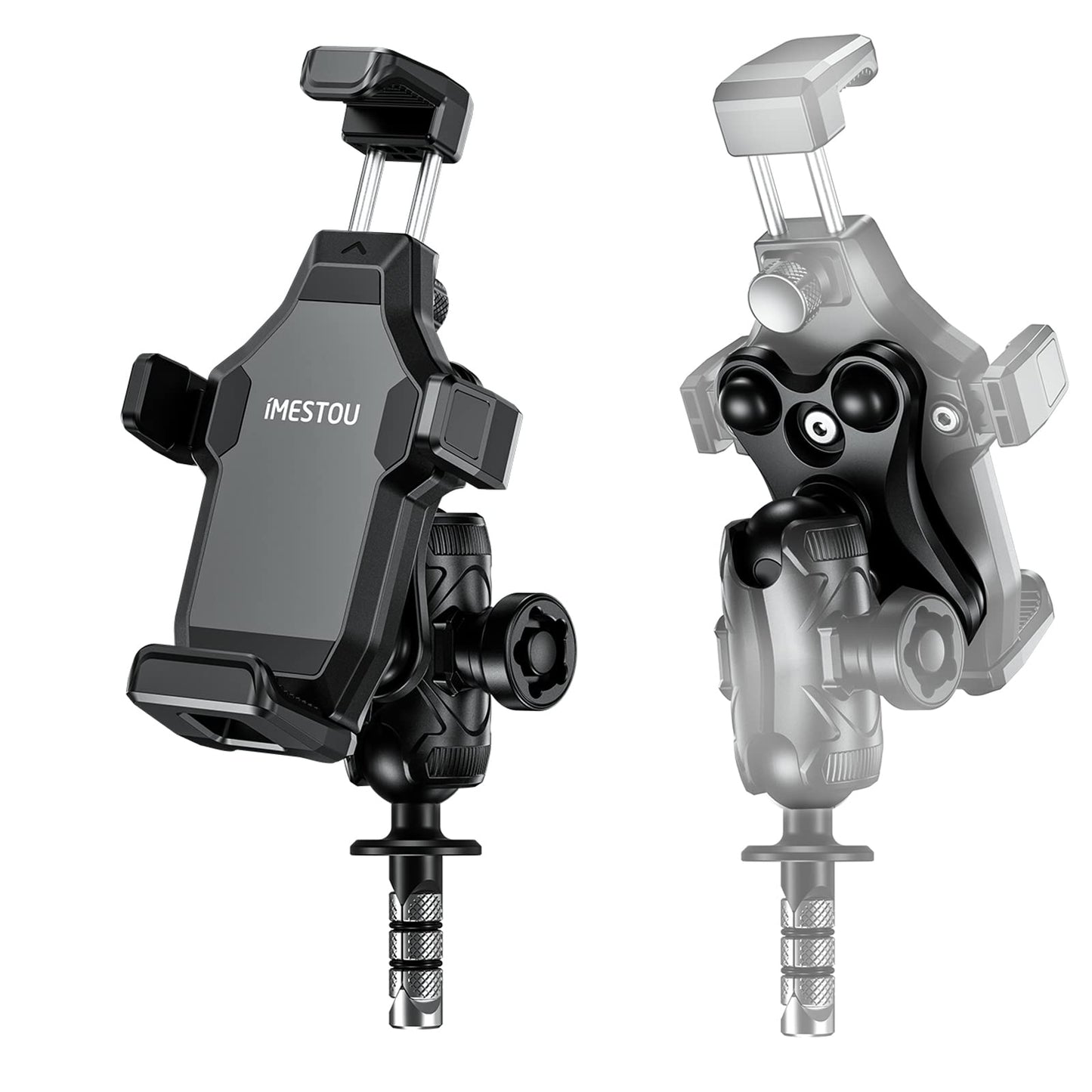 iMESTOU Motorcycle Fork Stem Phone Mount, Anti-Vibration 1" Ball Phone Holder with Anti-Theft Double Socket Arm & Fork Base Suitable for BMW, Yamaha...Motorcycles, Fits for 4.7"-7.2" Cellphones