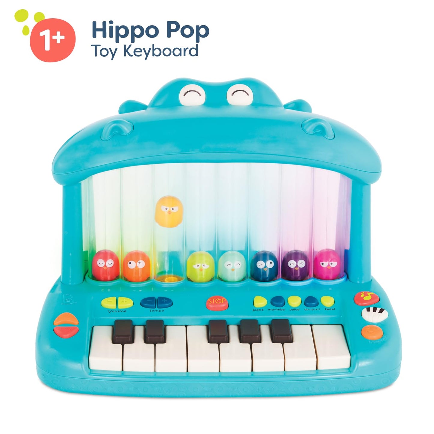 B. toys – Hippo Pop – Musical Toy Keyboard – Play Piano – Songs, Sounds & Lights – Musical Instrument for Toddlers, Kids – 12+ Months