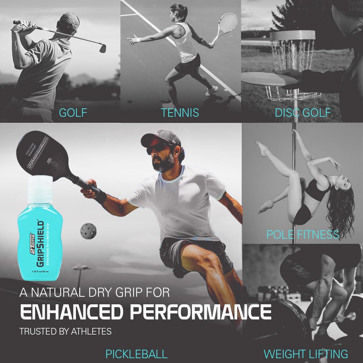 2Toms GripShield, Grip Enhancer That Keeps Hands Dry, 1.50 Ounce, 3 Bottle Pack