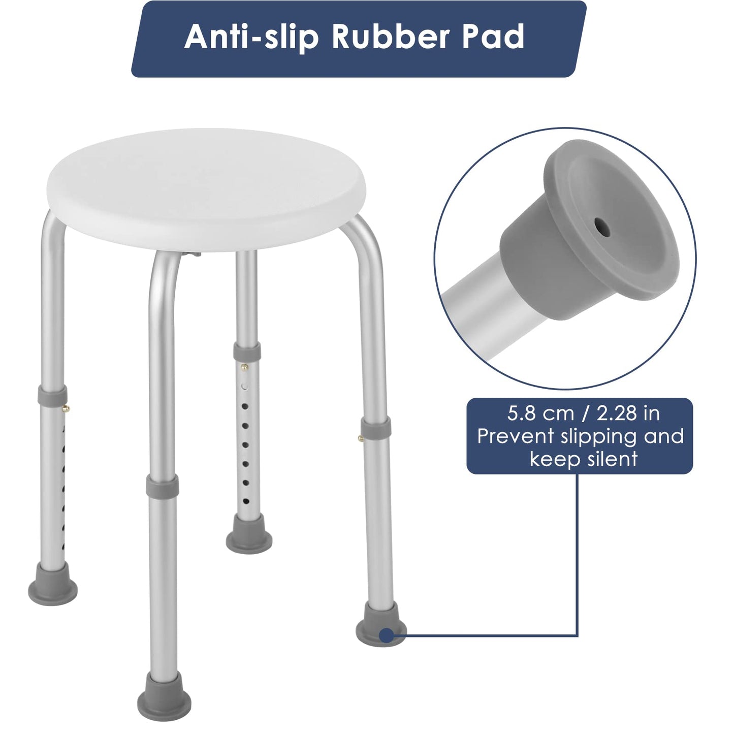 LIFERUN Adjustable Shower Stool，Bathtub Seat, Shower Chair, Non-Slip and Waterproof, Lightweight Aluminum, Bathroom, Seniors, Handicapped, Pregnant Women, Adults and Children,White
