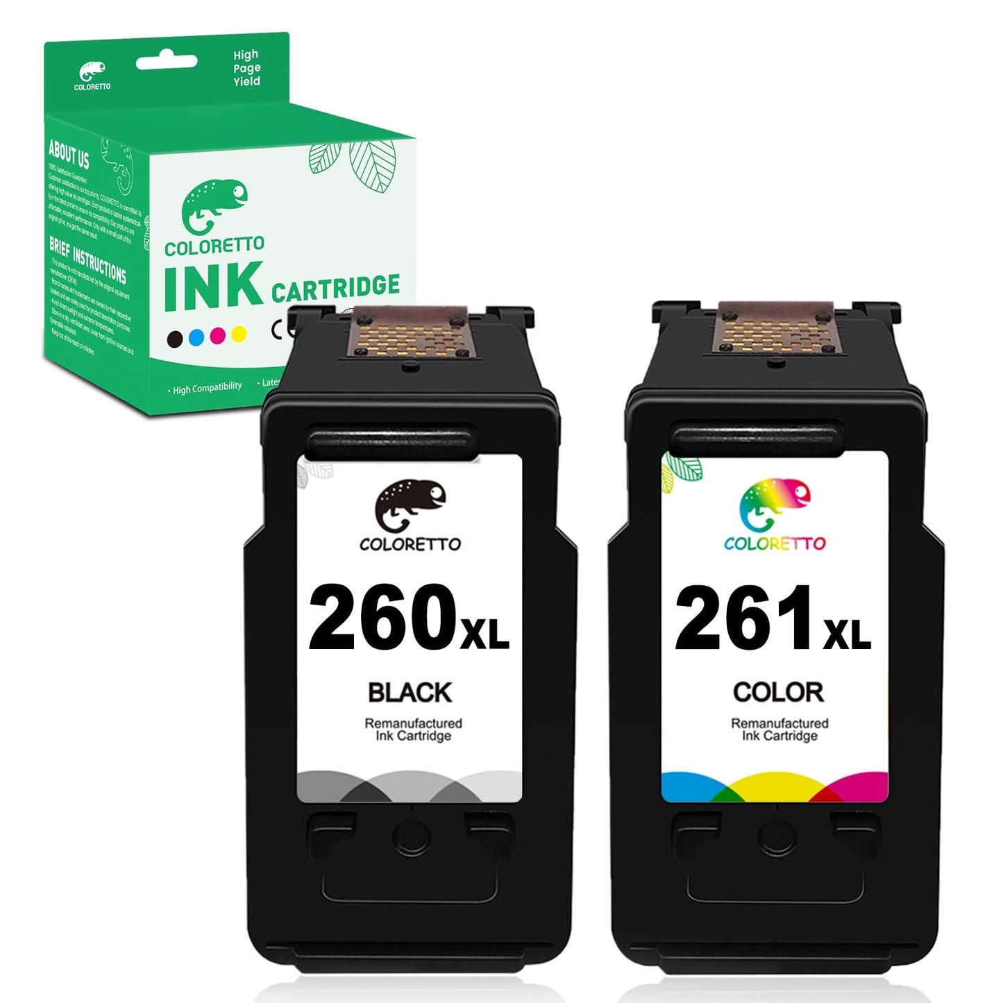 COLORETTO Ink Cartridges 260XL 261XL for Canon TS5320A Ink TS5320 TS5300 TS5300A TS6420 TS6420A TR7020 TR7020A TR7021 TR7021A TR7022 TR7022A TR7000 Printer PG-260 XL CL-261 XL 1 Black 1Color 2-Pack