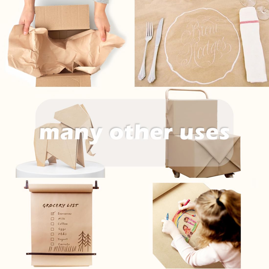 SMART&CASUAL 24" x 2,520" (210') Brown Kraft Craft Paper Roll for Gift Wrapping Bulletin Board Bouquet Flower Art Packing Parcel Table Covering 70GSM 50LB (Brown, 24" x 210')