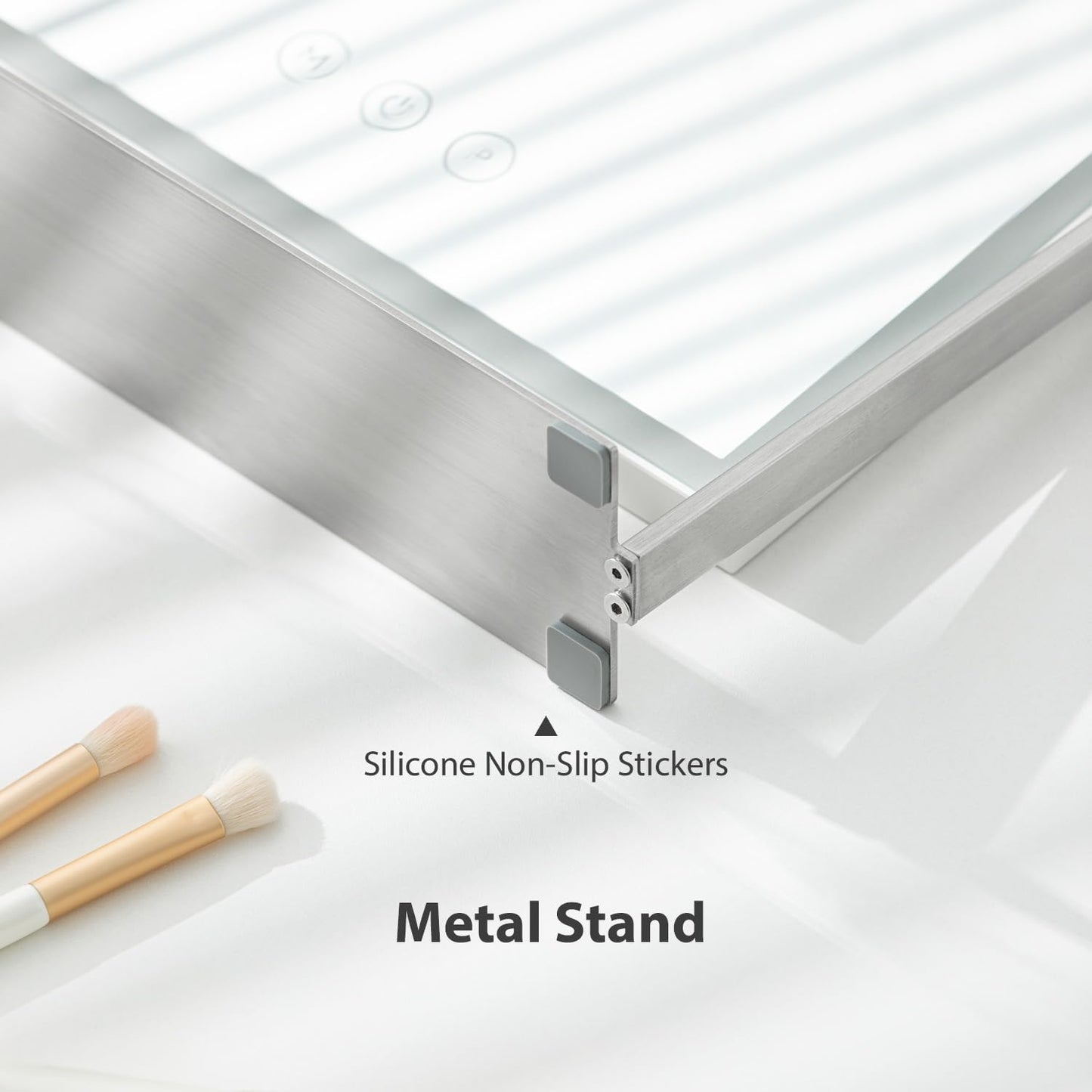 14 Inch Rechargeable Lighted Makeup Mirror, Vanity Mirror with 104 LED Lights, Rectangular Desk Mirror with Light, Metal Table Mirror with Stand, 3000mAh Battery