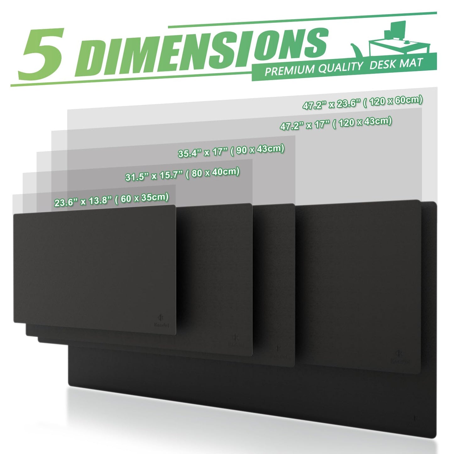 K KNODEL Large Office Leather Desk Mat, Mouse and Keyboard Pad, Computer and Laptop Mat, Desktop Protector and Cover, Writing Pad and Blotter (47.2"x17", Black)