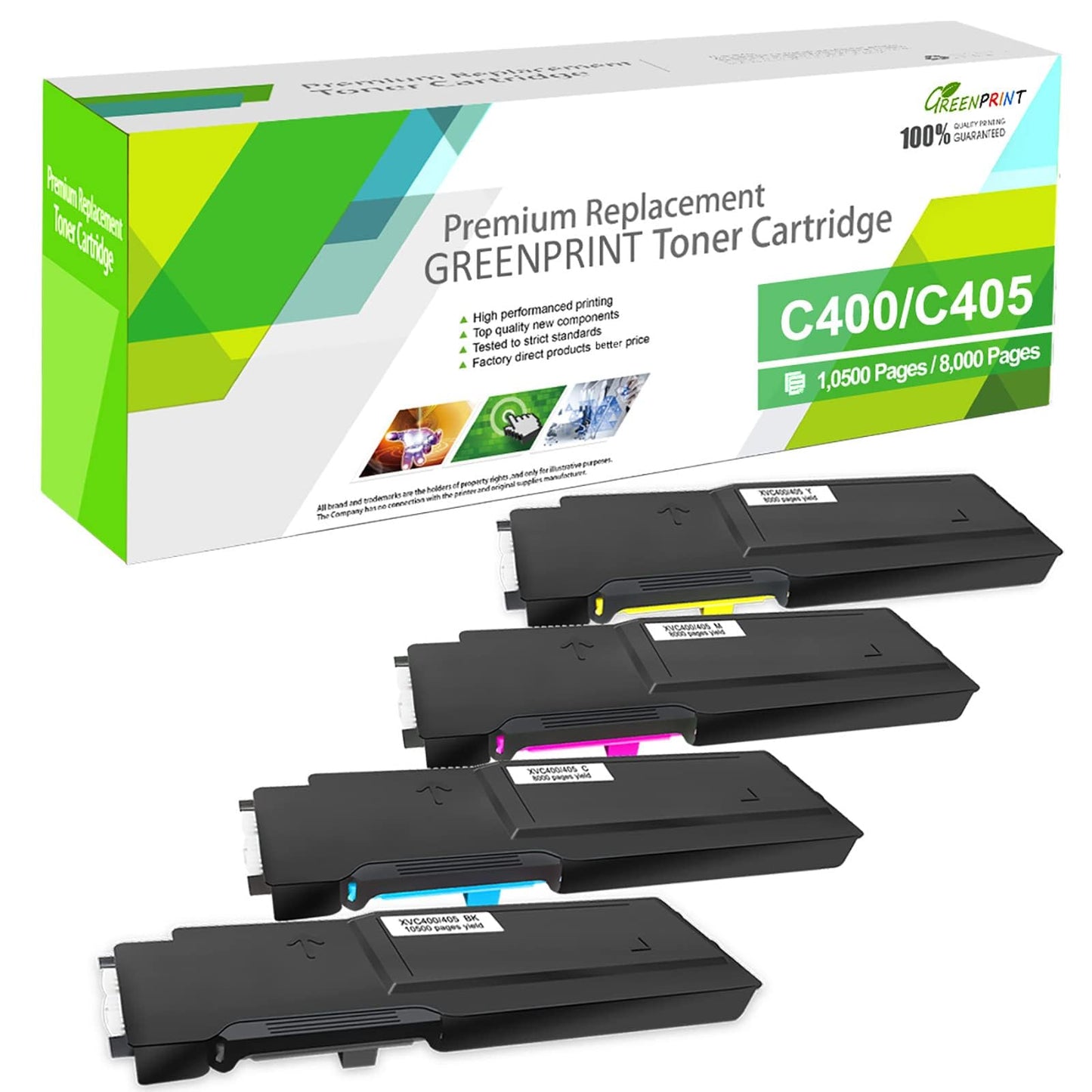 4 Colors Compatible Toner Cartridges C400 C405 【Extra High Yield】 10500 Pages for Black & 8000 Pages for CMY GREENPRINT for Xerox C400n C400n C400dn C405 C405n C405dn C405 MFP Laser Printers