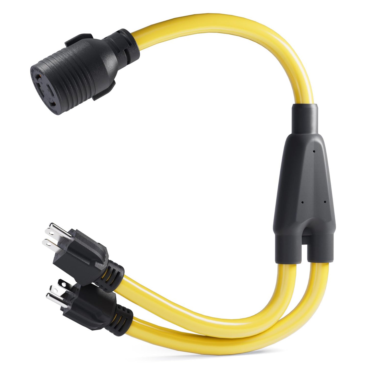LudoPam 2X5-15 Plug Male to Generator Twist Lock L14-30 Receptacle Female Y Adapter Cord 120V/240V Generator Welder Dryer Power Cord Adapter, 2 Feet