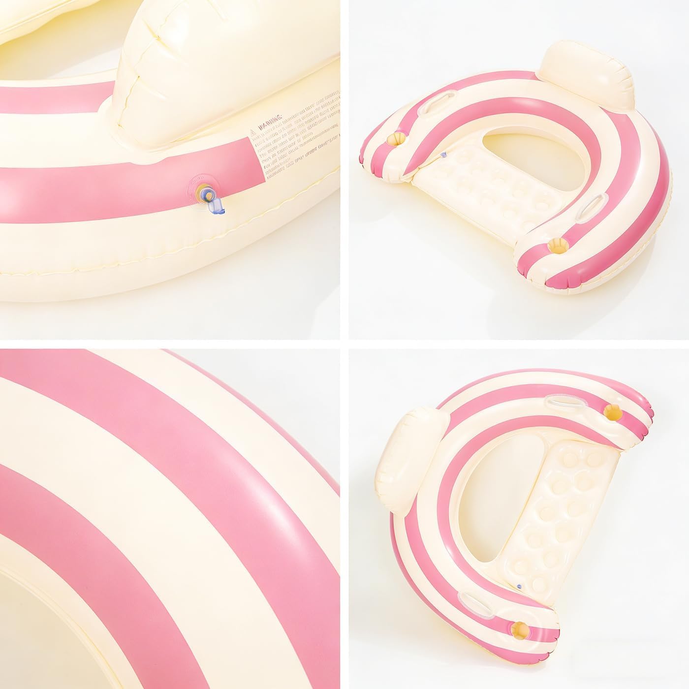 2PCS Inflatable Pool Floats Adult,Striped Pool Chairs with Cup Holders,Blow up Floats Chair for Relaxing Summer Water Fun Swimming Party Beach (U-Pink Lollipop)