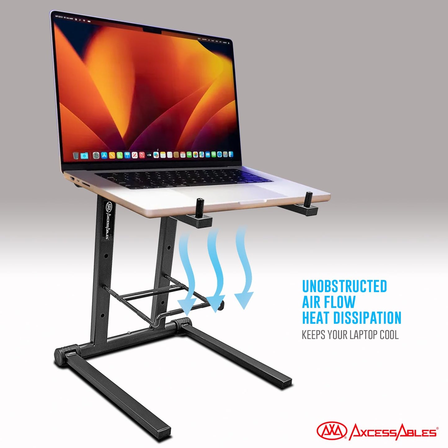 AXA AXCESSABLES DJ Laptop Stand with Travel Bag | Portable Foldable Aluminum Laptop Stand for Laptops up to 15 inches and 20lbs | No Assembly Required, Includes Carrying Bag