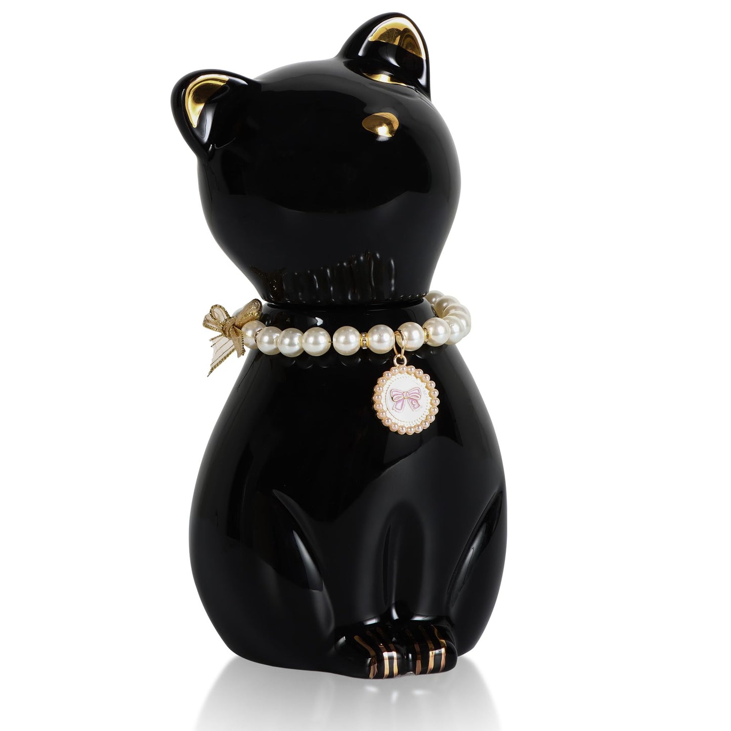 DiDiBirDi Cat Urns for Ashes, Elegant Ceramics Pets Cremation Keepsake, Black Pet Urns for Cats Memorial Box with Personalized Necklace (20lbs)