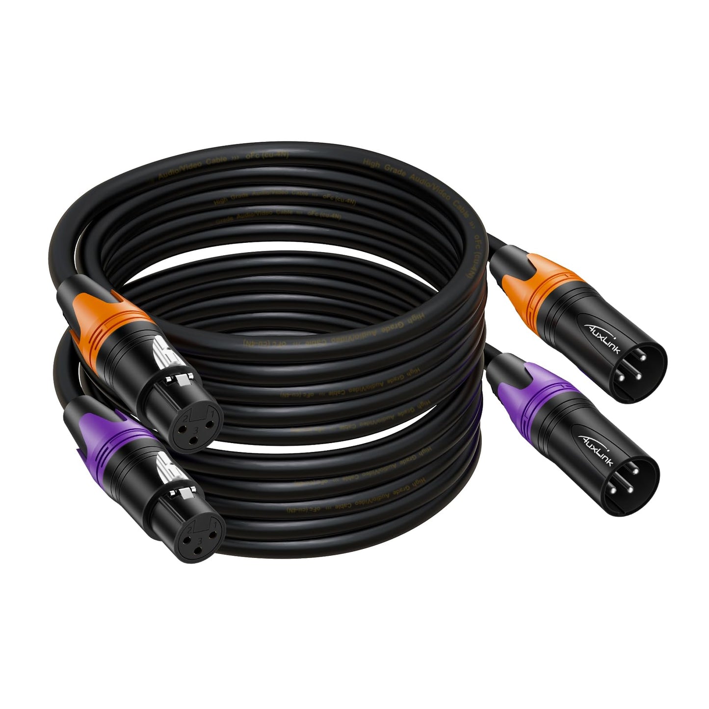 AuxLink XLR Cables, Banlaced XLR Cable Male to Female 50ft 2Pack Mic Cable Gold-Plated 3-Pins, XLR Speaker Cables Compatible with Microphones, Stage Lighting, Speaker Systems and More