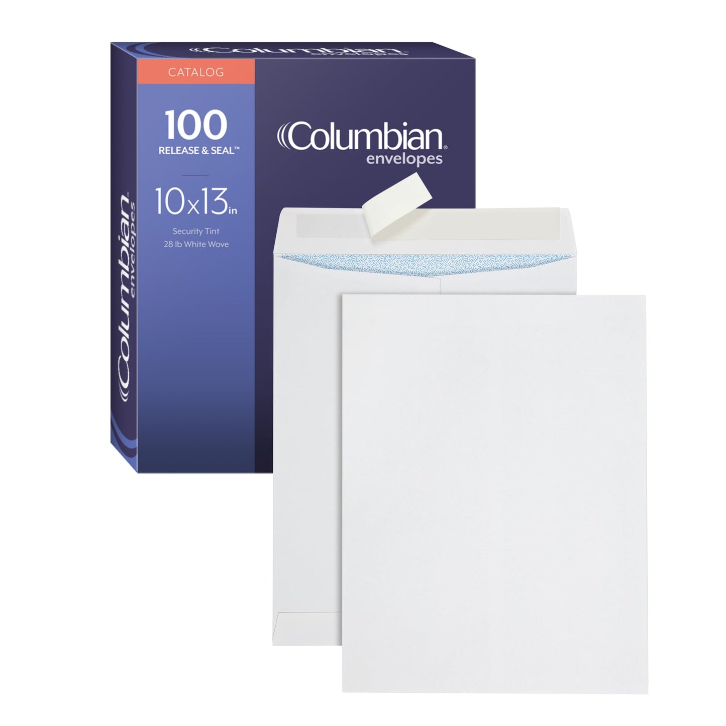 Columbian 10 x 13 Catalog Envelopes, Self Seal Closure, Security Tint, 28 lb White Wove, for Mailing Flat Letter Size Documents, 100 Per Box (COLO337)