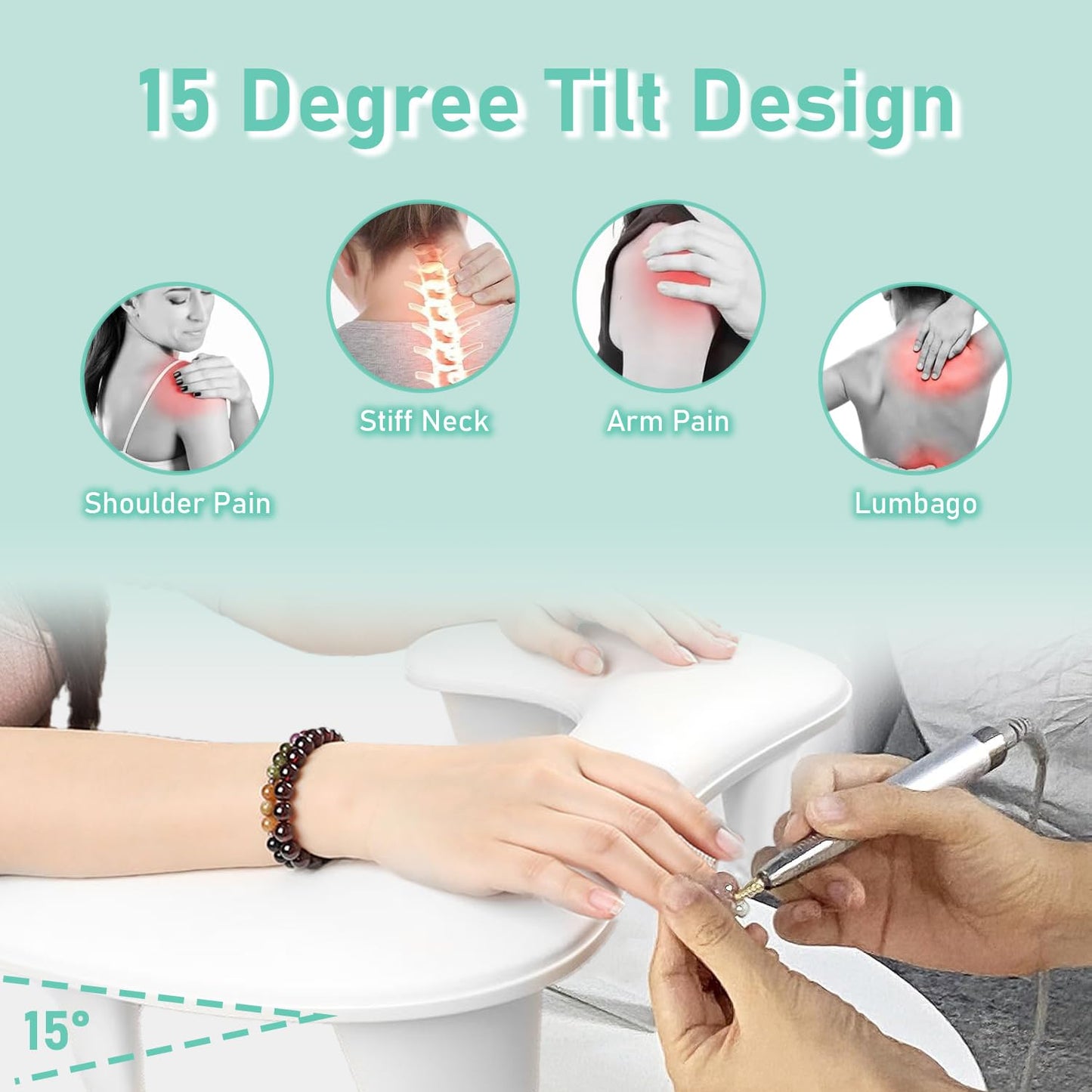Wexlerey Arm Rest for Nails Tech,U-shaped Manicure Nail Arm Rest Stand Big with Detachable Brackets,PU Leather Hand Rest Pillow Cushion(White)