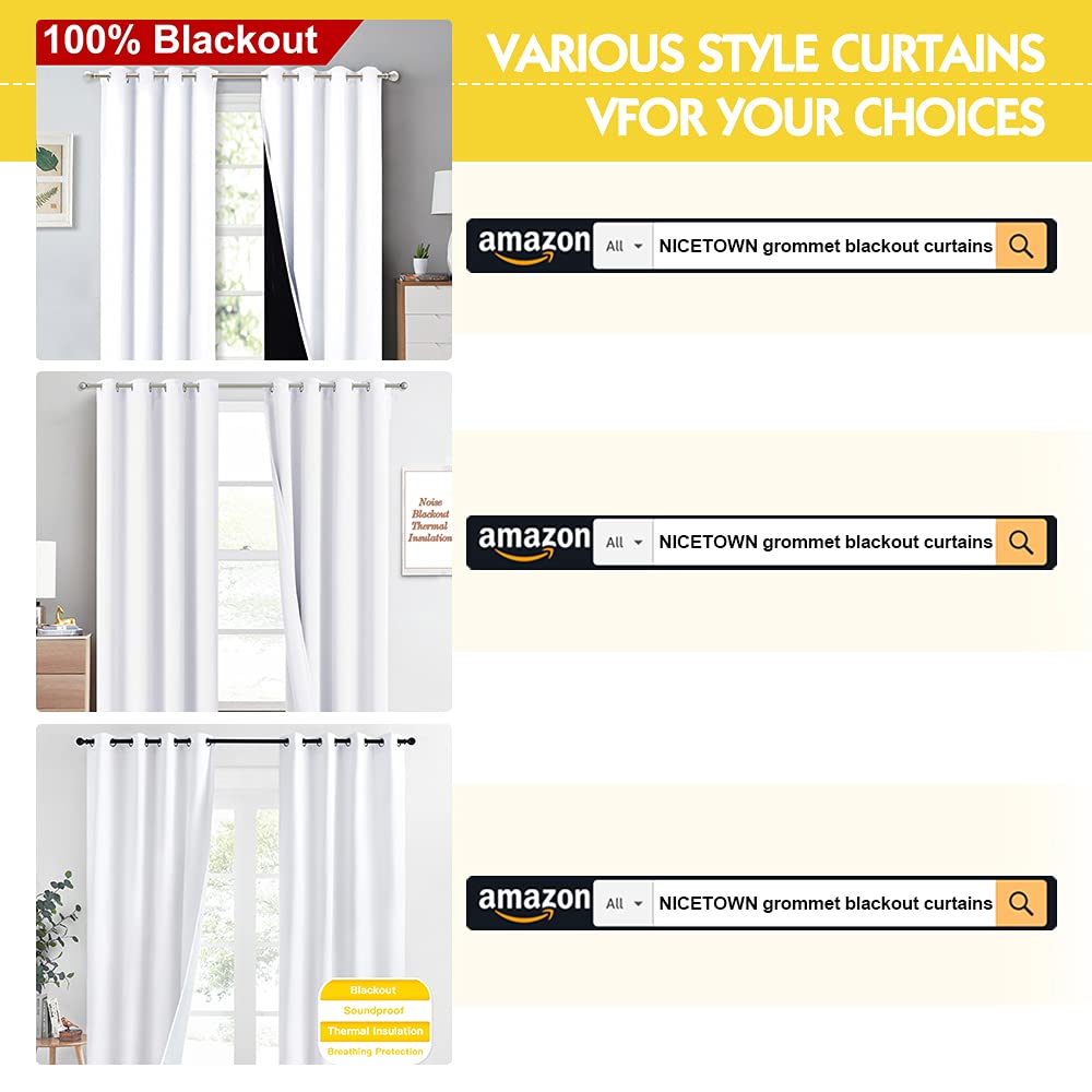 NICETOWN Full Shading Curtains for Windows, Super Heavy-Duty Black Lined Blackout Curtains for Bedroom, Privacy Assured Window Treatment (White, Pack of 2, 52 inches W x 95 inches L)
