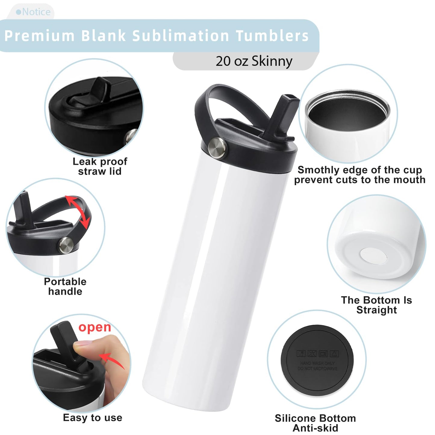 Cafultgo Pack Sublimation Tumblers Blanks Cups Water Bottle 20 OZ White Straight Stainless Steel Tumbler with Removable Straw and Lid for Tumbler Heat Press Machine Sublimation Print (Handheld Cup 8)