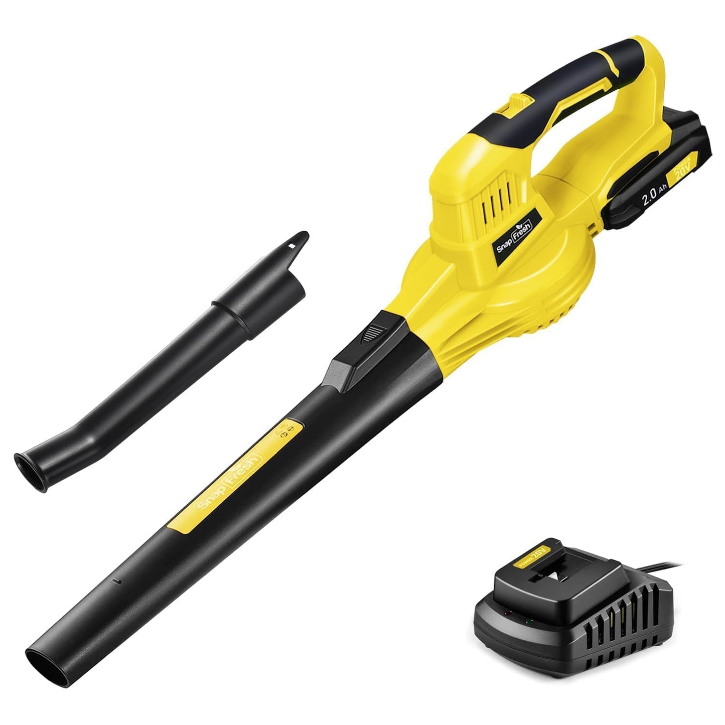 SnapFresh Leaf Blower Cordless - 20V Electric Leaf Blower with 2.0Ah Battery & Charger, Lightweight 2-Speed Leaf Blowers for Lawn Care and Yard/Garden/Patio Cleaning, Yellow