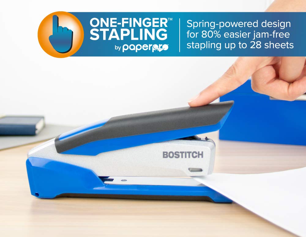 Bostitch Office InPower Premium Spring-Powered Desktop Stapler, Blue/Silver (1118)