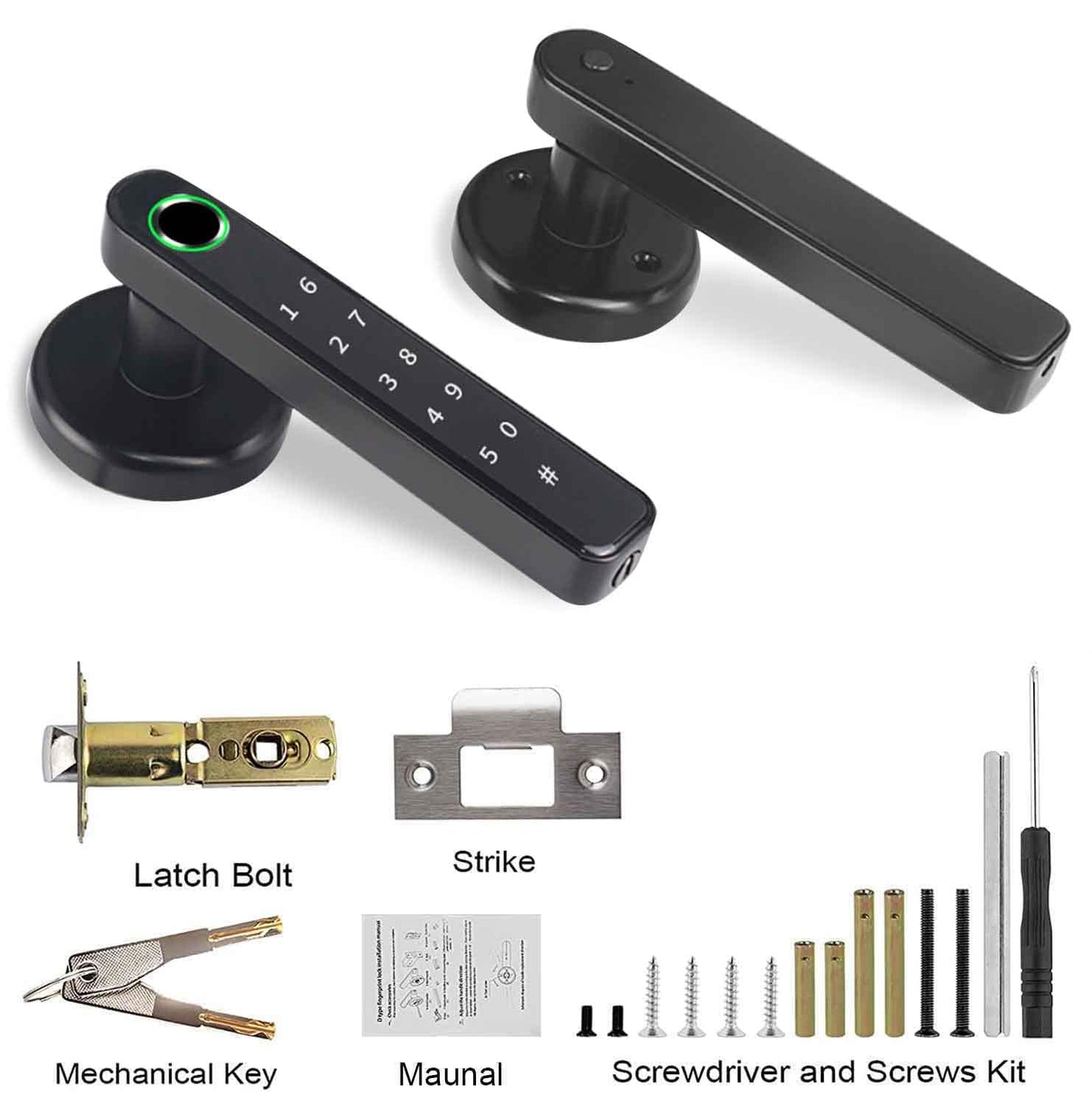 TEKXDD Smart Door Lock with Keypad Handle - Home/Apartment/Bedroom 4-in-1 Lock,Password/Fingerprint/Key/Tuya BLE APP Unlocking