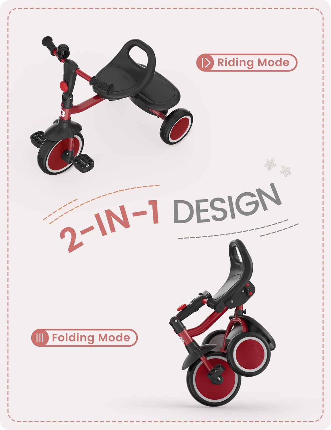 besrey Kids Tricycles Age 18 Month to 5 Years, Toddler Tricycle Kids Trikes Tricycle, Gift Toddler Tricycles for 2-5 Year Olds, Gift & Toys for Boy & Girl, Trikes for Toddlers, Red