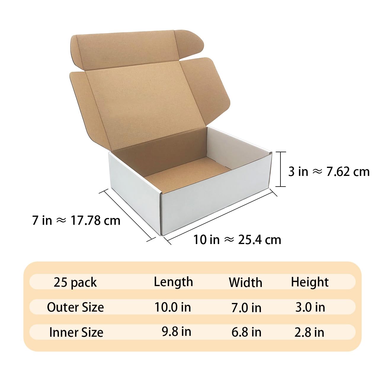 Livejun 8x6x3 inch Shipping Boxes Set of 25,White Corrugated Cardboard Box for Mailing Literature Mailer Small Business Packing Gifts Shipping Packaging Craft Giving Products (8 x 6 x 3 Inches)