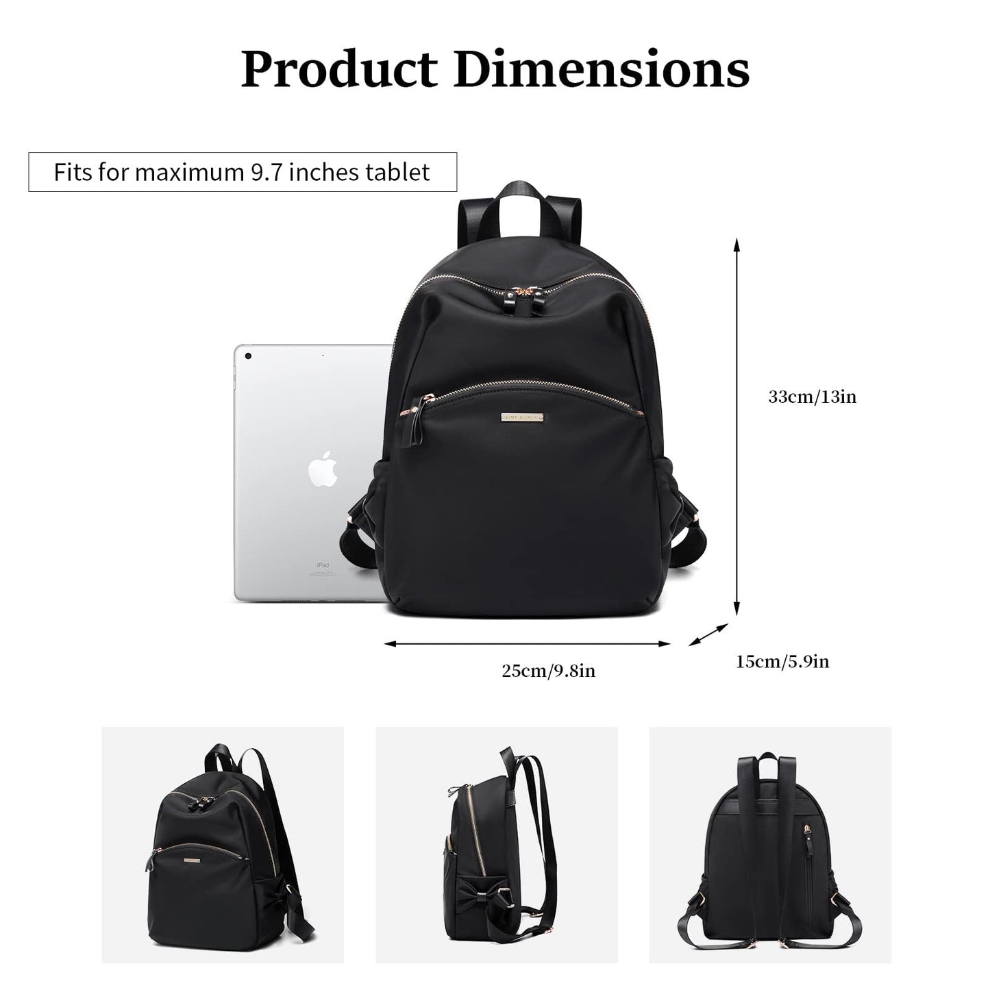 Stylish Backpack Purse for Women Girls Casual Travel Daypack Mini Backpack Handbag Nylon Bookbag (Black)